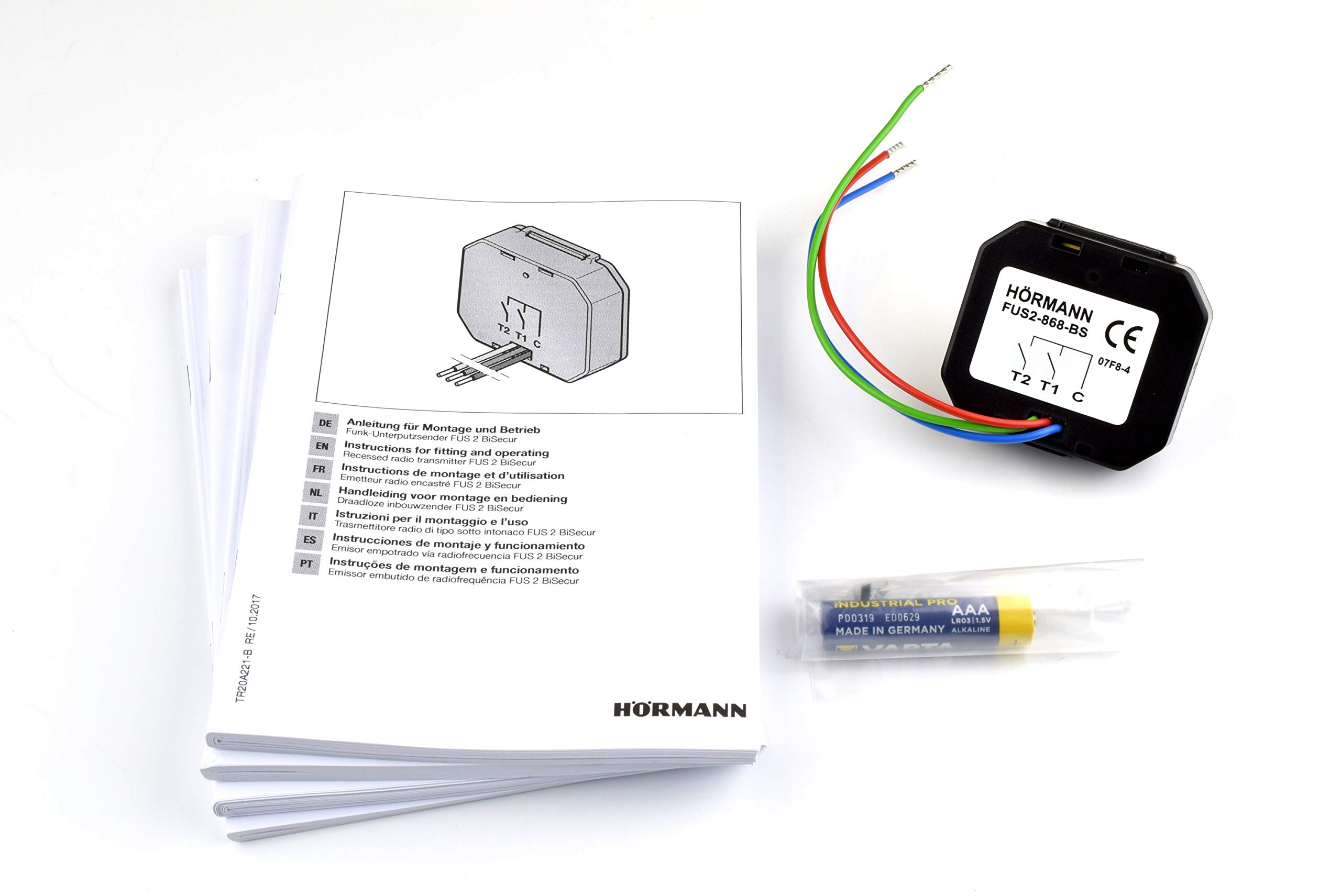 Hörmann 2-Kanal-Funksender-Unterputz FUS2-868-BS mit 868 MHz BS für den Einbau in Unterputz-Elektrodosen, Kunststoff, nicht wasserfest