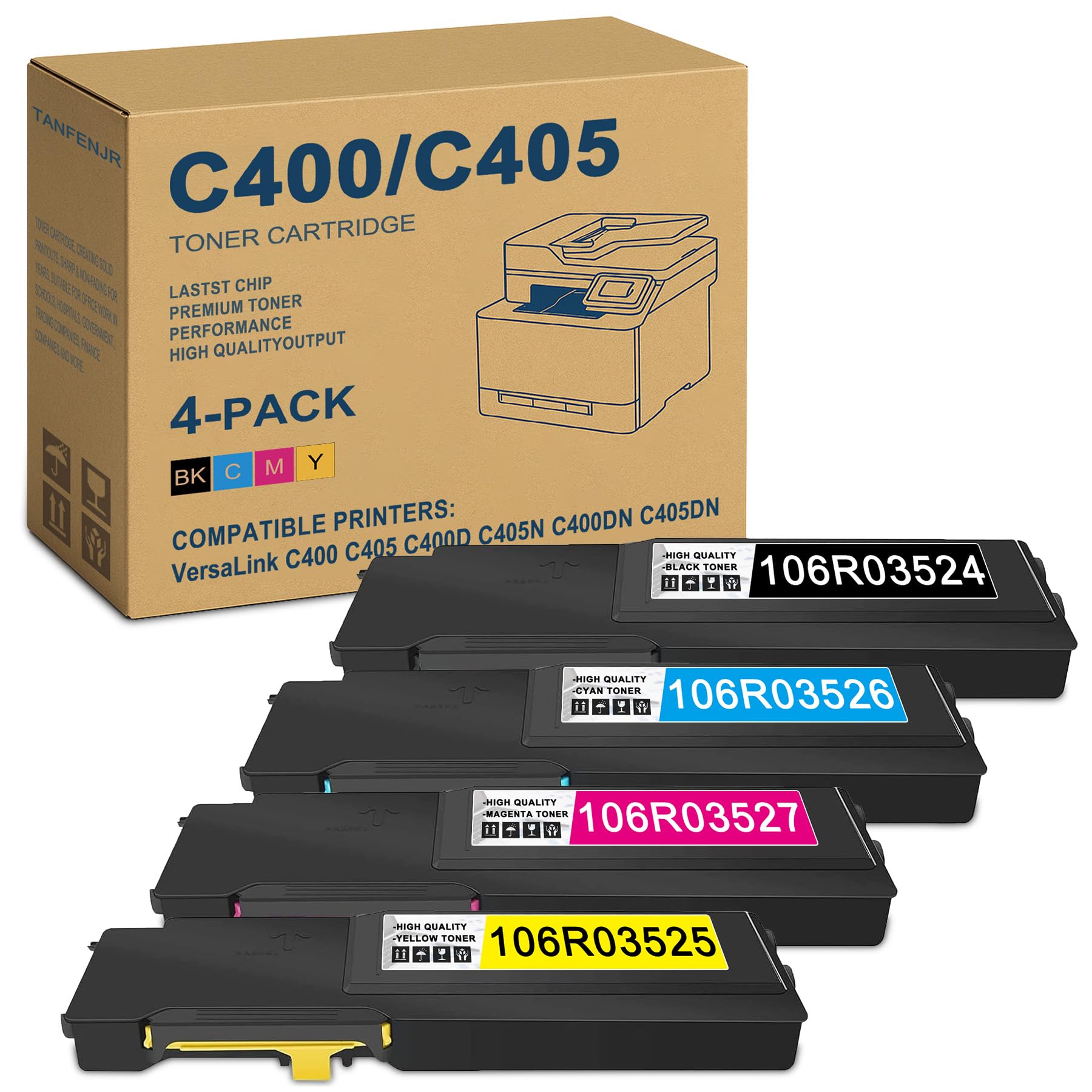C400 / C405 Extra High Yield toner Cartridge bundle: 106R03524 106R03526 106R03527 106R03525 Replacement for Xerox Versalink C400 C405 C400D C405N