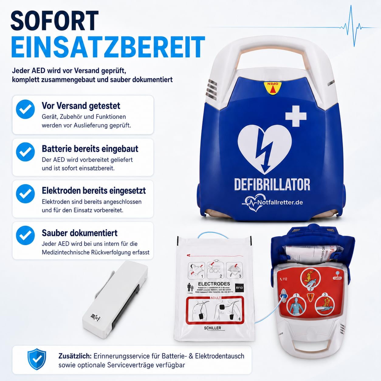 AED Defibrillator Vollautomat, Defibrillator für Zuhause [10 Jahre Garantie] mit Erste Hilfe Set, Autostart, 6 J. Batterie, Defibrillator für Betrieb, Verein & Praxis, Notfall Ausrüstung First Aid Kit