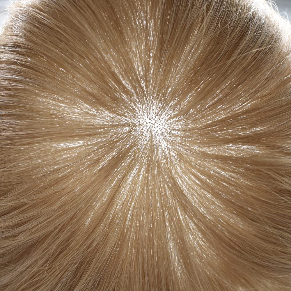 Toupee For Men Swiss Lace Hair Replacement System Virgin Human HairPiece Men’s Toupee Lace Front Hair Restoration For Men Poly PU Skin at Back Hair Unit 7"x9"#1810 Medium Blonde with 10% Gray-110% density