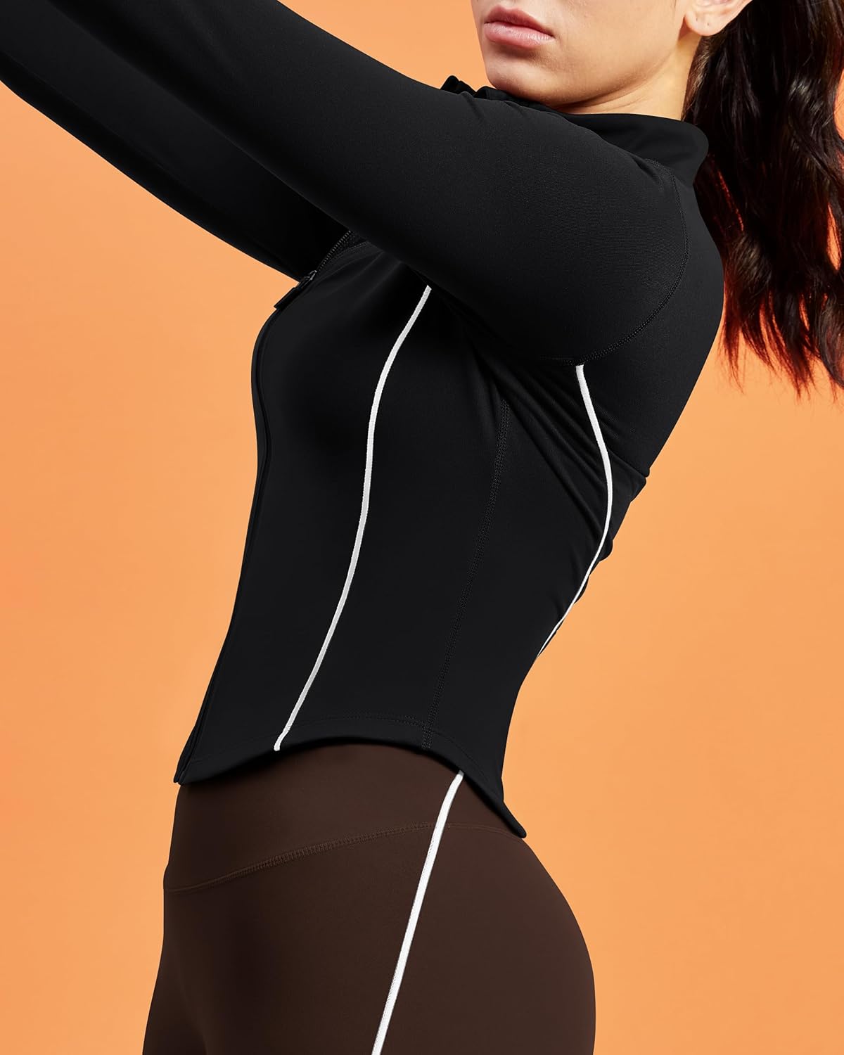 Women Workout Jackets Slim Fit Zip Up Corpped Athletic Jacket Contrast Stitching Jacket with Pocket - Image 3