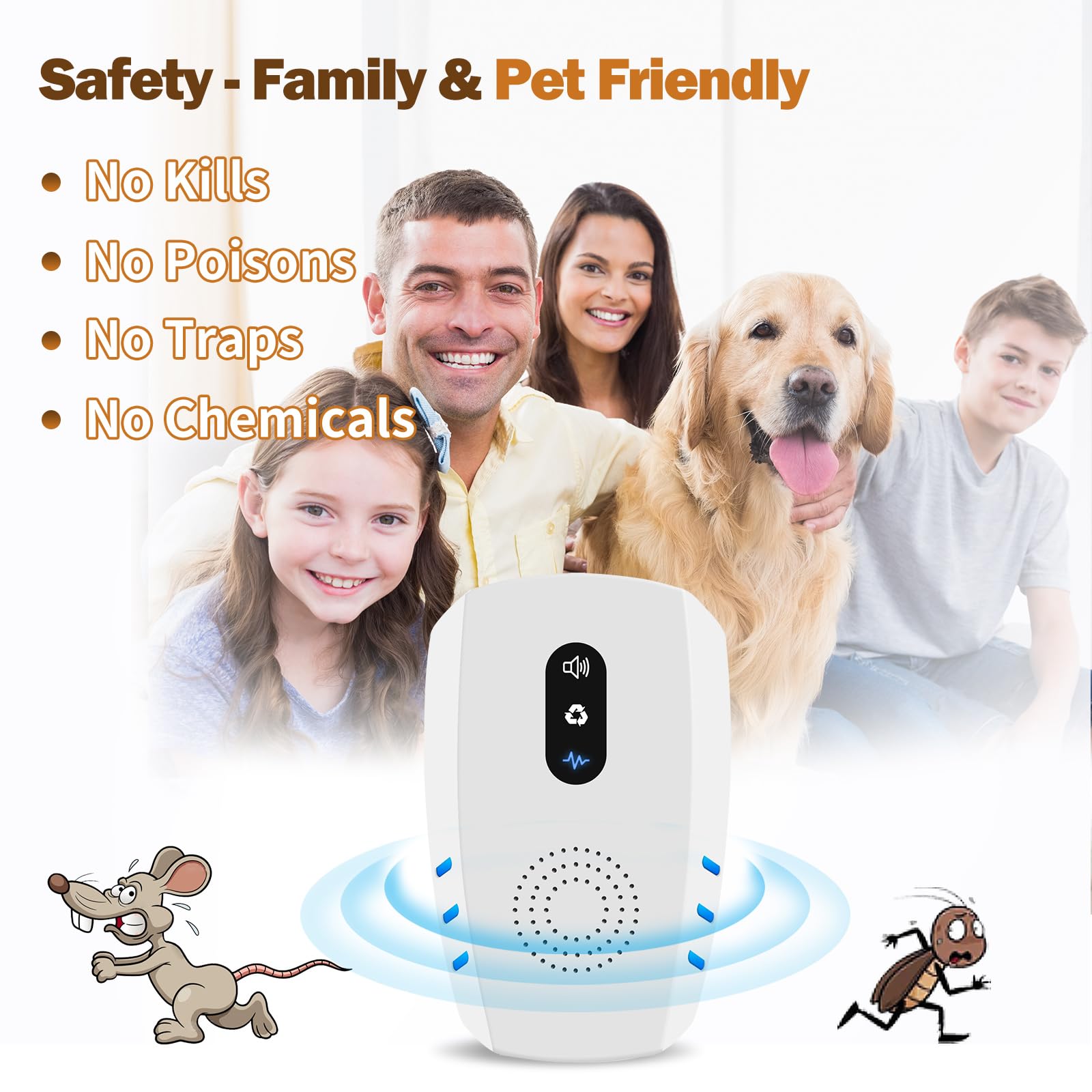 2026 Upgraded Ultrasonic Indoor Pest Repeller, 3-Mode Mouse Traps, 6 Pack