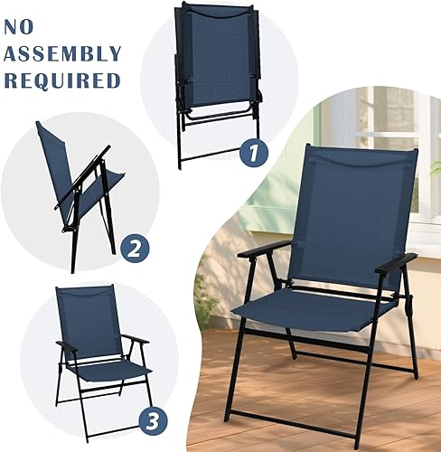 Miniatura 6 de YLGJ&TIDY Juego de 2 sillas plegables para patio, sillas de comedor al aire libre portátiles con reposabrazos, asiento de patio al aire libre,