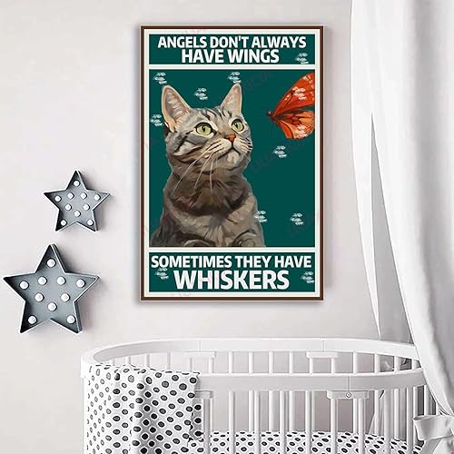 Miniatura 5 de LIUAXICIA Lienzo decorativo para pared, diseño de ángeles que Don T Always Have Wings Sometimes They Have Whiskers para habitación, dormitorio,