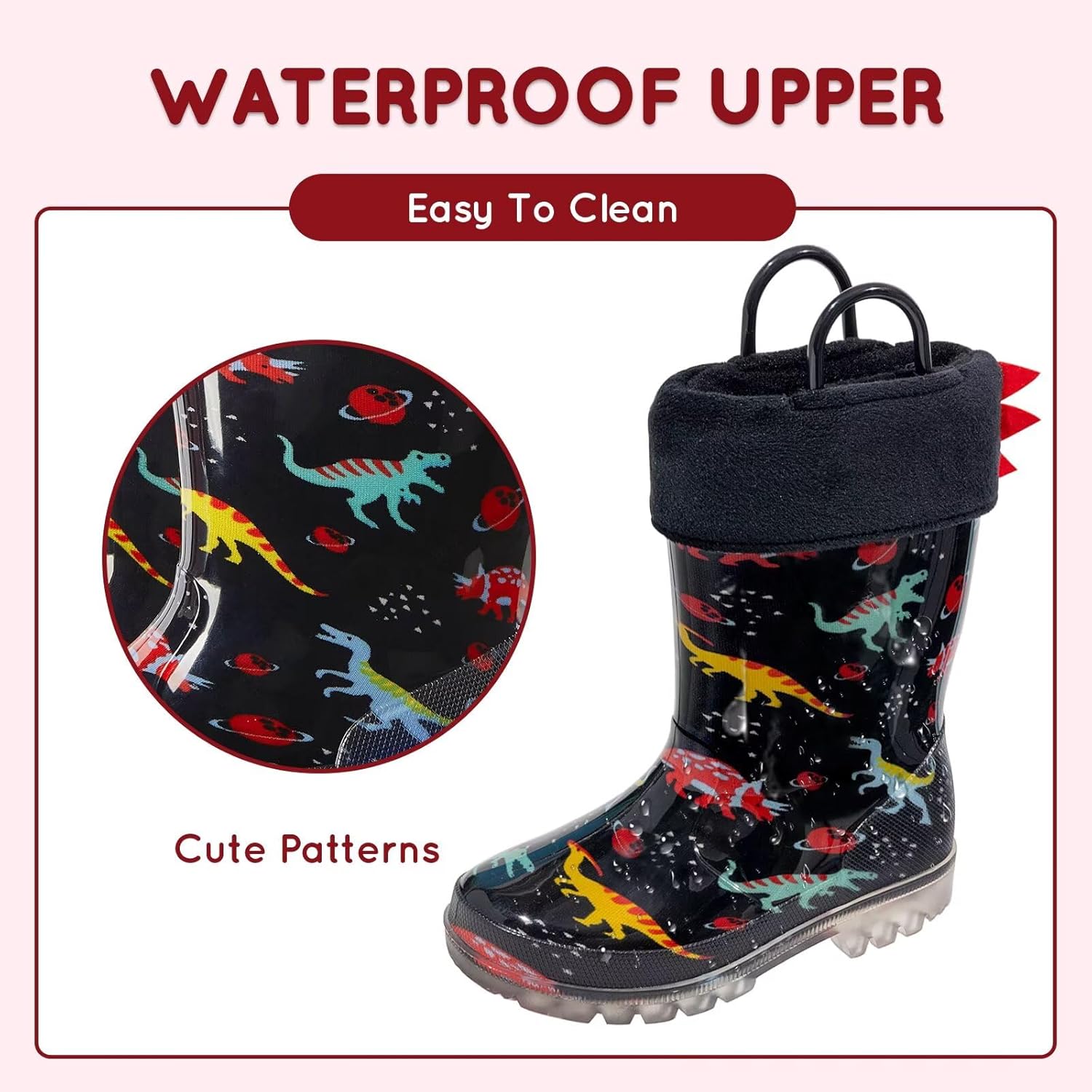 Kids Toddler Winter Rain Boots for Girls Boys Light up Waterproof Warm Boots with Removable Fleeced Lining