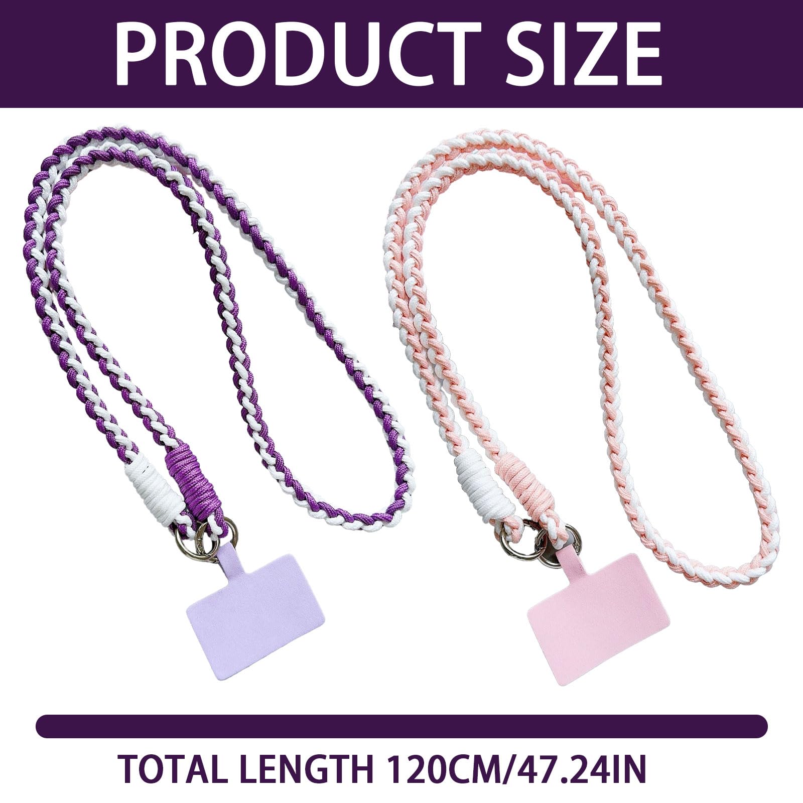 Handyketten-Set – 2 Stück, Geflochtenes Nylonband, 120 Cm, Bunt Mit Patch, Für Smartphones
