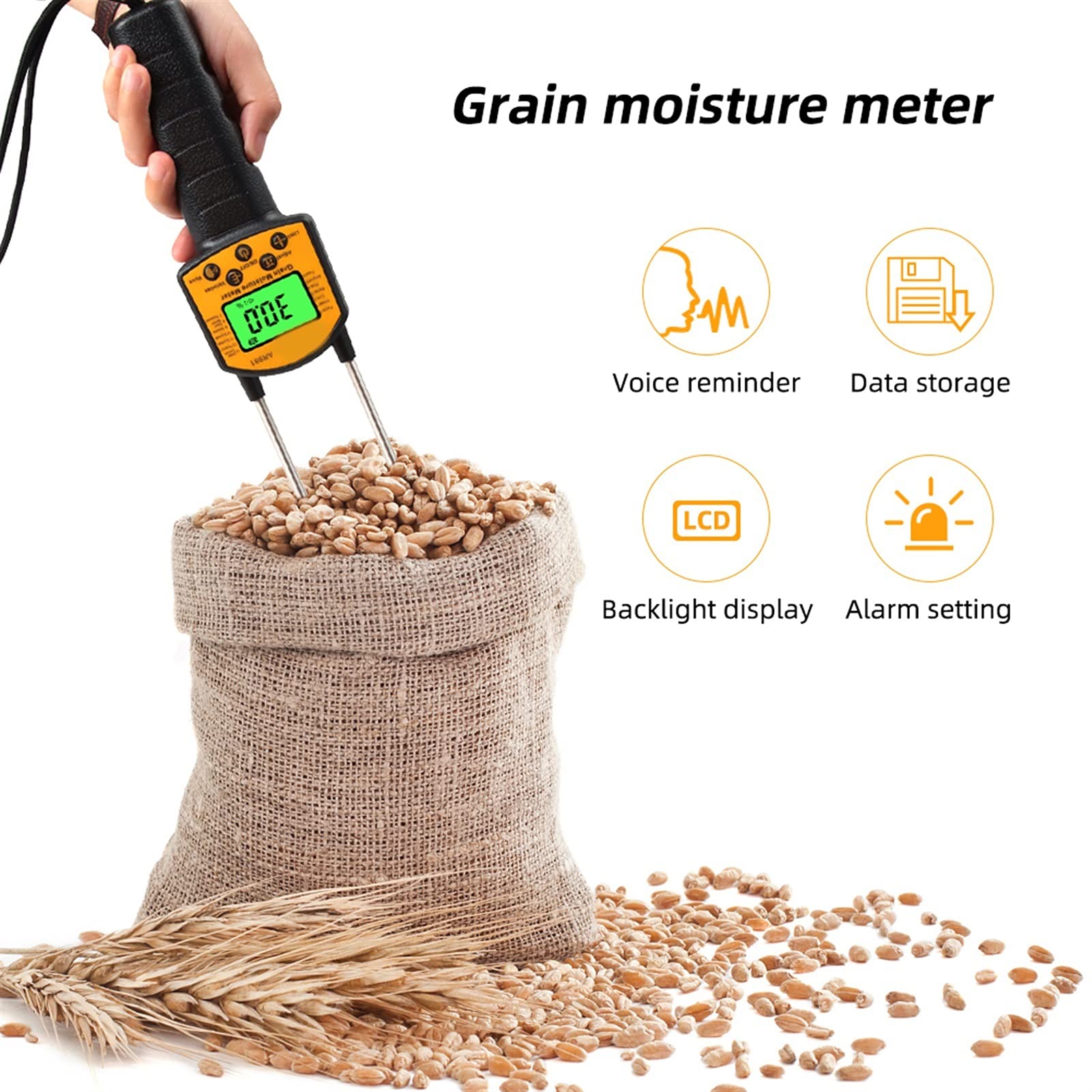 Moisture Meter, Miernik wilgotności ziarna higrometr cyfrowy higrometr dla 14 rodzajów upraw kukurydzy pszenicy ryżowej fasoli mąki pszenicy