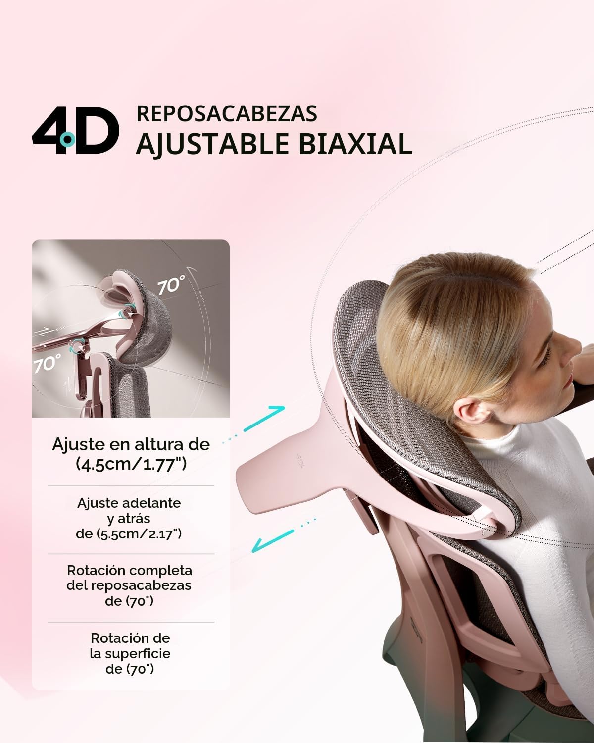 Hbada E3 Pro Silla de Oficina Ergonomica - Soporte Lumbar Dinámico de 3 Zonas, Reposacabezas 3D y Brazos 6D, Silla Ergonomica Escritorio con Reposapiés (Rosa)