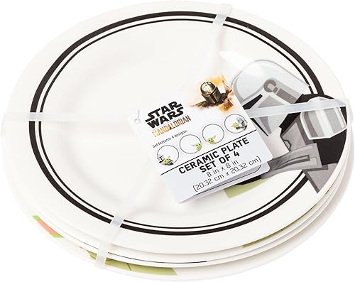 Miniatura 2 de Silver Buffalo Star Wars The Mandalorian and The Child Baby Yoda Grogu - Juego de 4 platos de cerámica con borde de 8 pulgadas Disney Lilo y Stitch