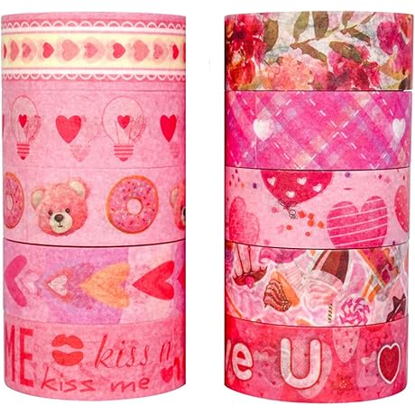 10 Rolls Valentine's Day Decorative Washi Tape Set