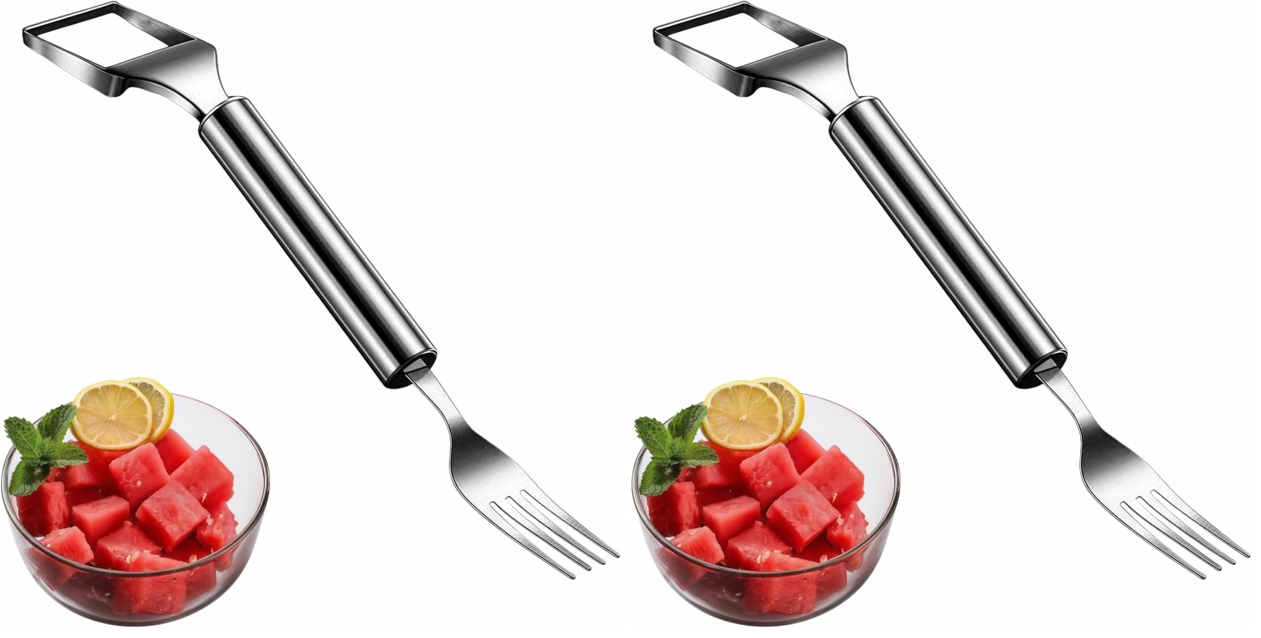 2-in-1 Stainless Steel Watermelon Slicer & Fork | Easy Cut, Serve, Enjoy | Kitchen & Camping Must-Have Tool for Fruit Salad, Parties, BBQ | Dishwasher Safe & Rust-Proof (Pack of 2)