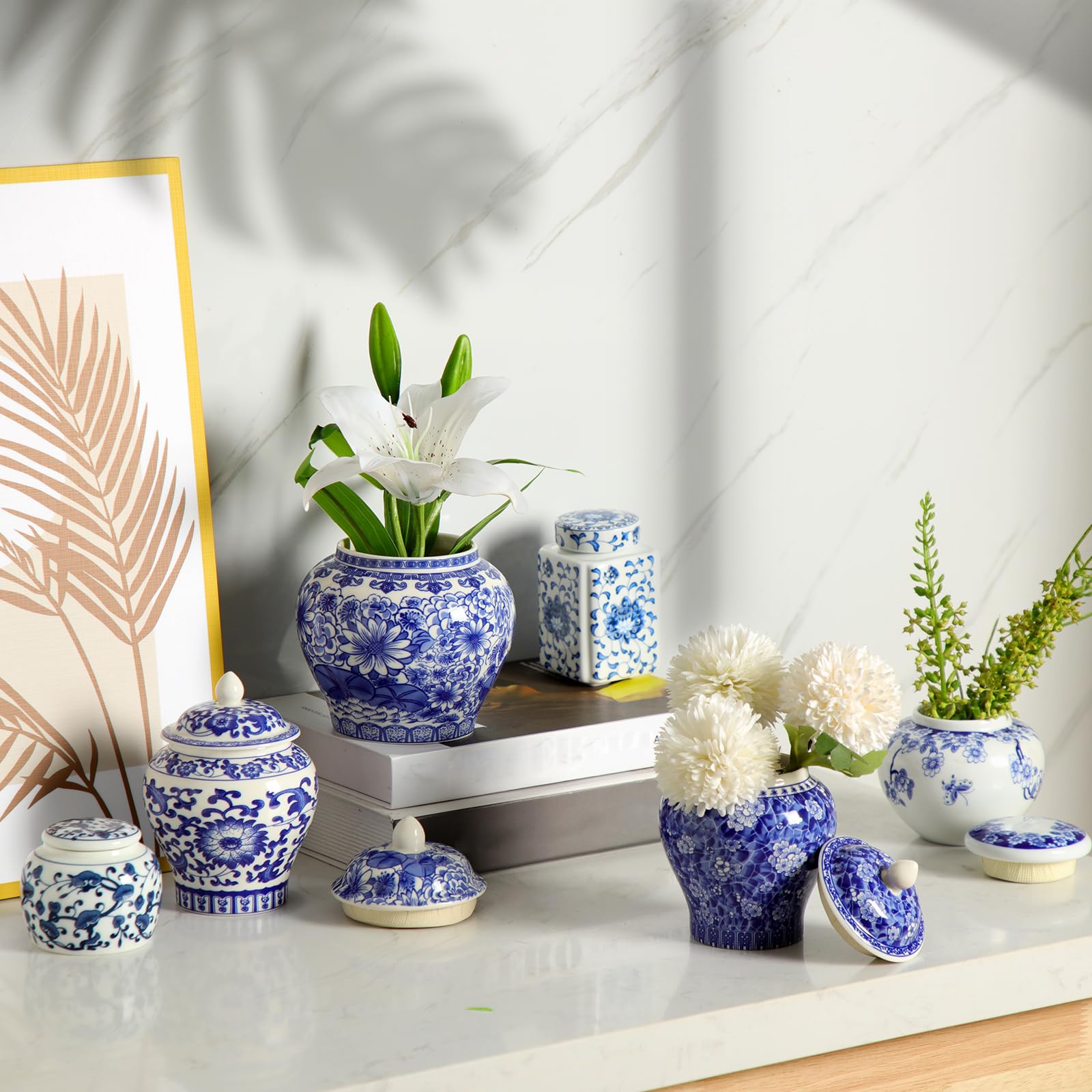 Vase En Céramique Bleu Et Blanc Fait Main - 30 Cm De Haut, Décoration Chinoiserie Pour Salon, Table, étagère