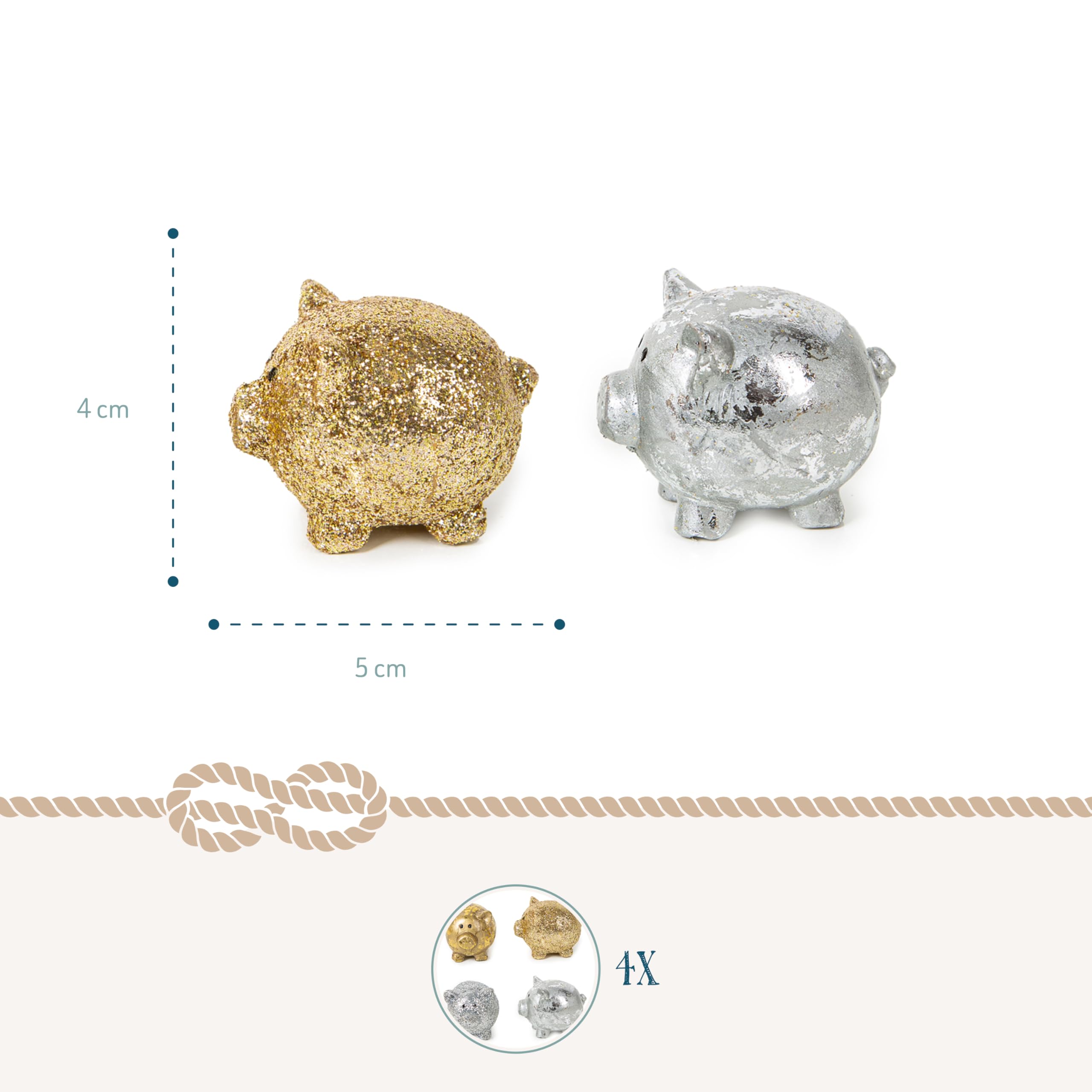 Logbuch-Verlag Portafortuna maialini, 4 pezzi: mini figure oro argento per Capodanno, anno nuovo, esami maturità e patente, regalo uomo donna, talismano decorativo piccolo 5 cm