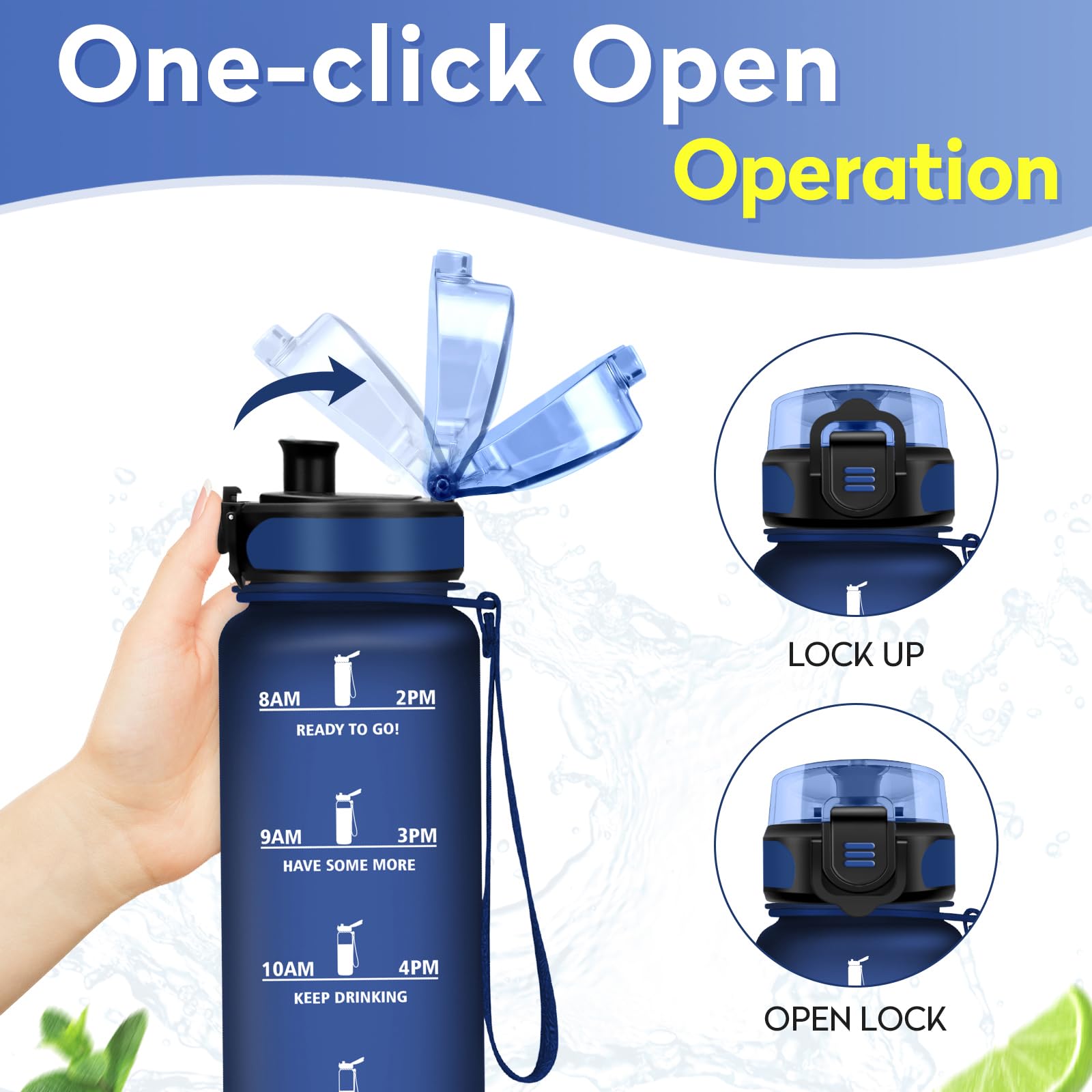 JAPORIA Borraccia 1Litro, Bottiglia Acqua a Prova di Perdite, Borraccia Sportiva con Indicatore del Tempo Motivazional, Borracce per Bici, Palestra, Scuola