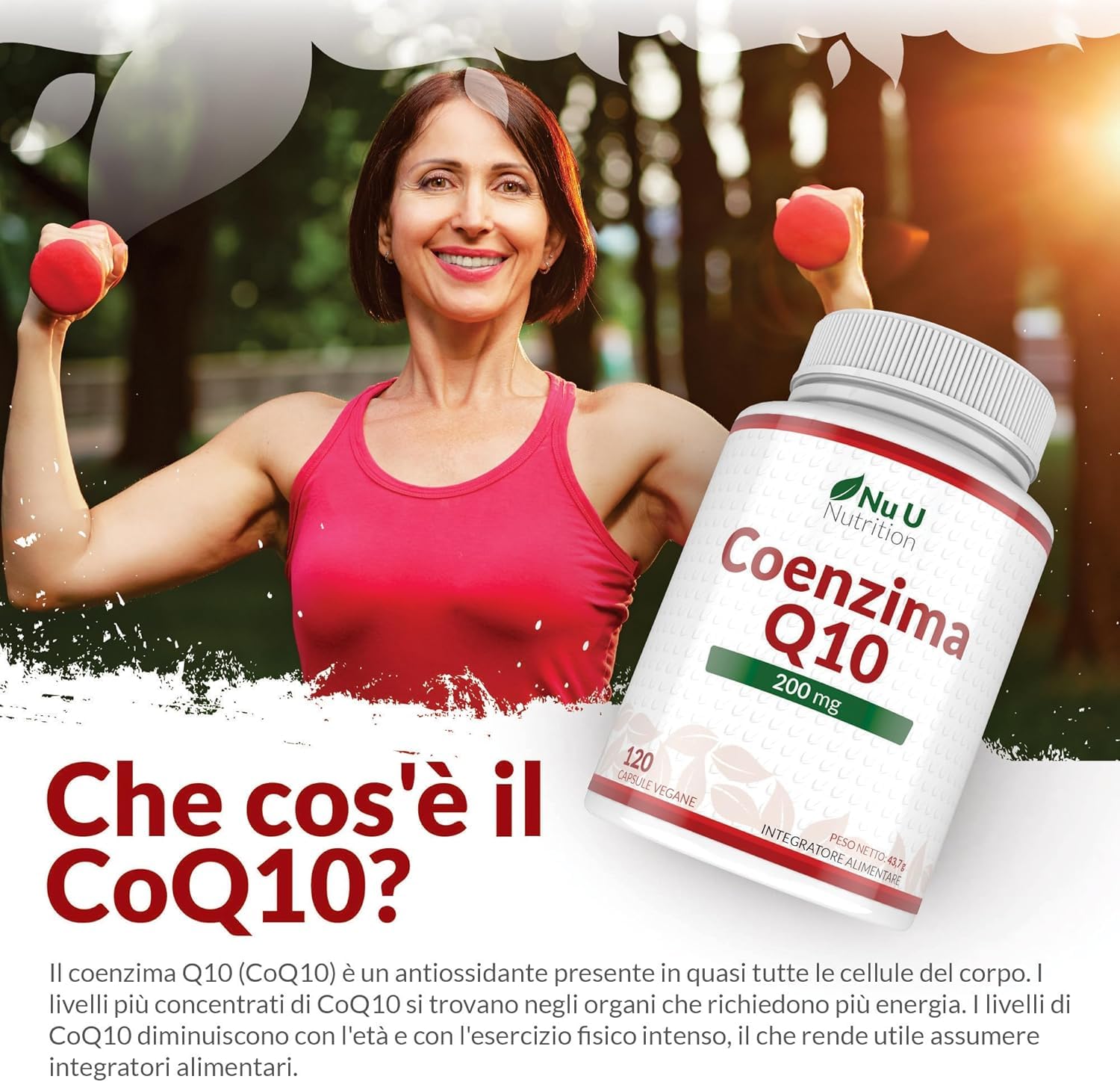 Coenzima Q10 200mg - 120 Capsule Vegane - 2 Mesi di Durata - 100mg di CoQ10 per Capsula - 100% Ubiquinone Puro Fermentato Naturalmente - Prodotto in Europa - Nu U Nutrition