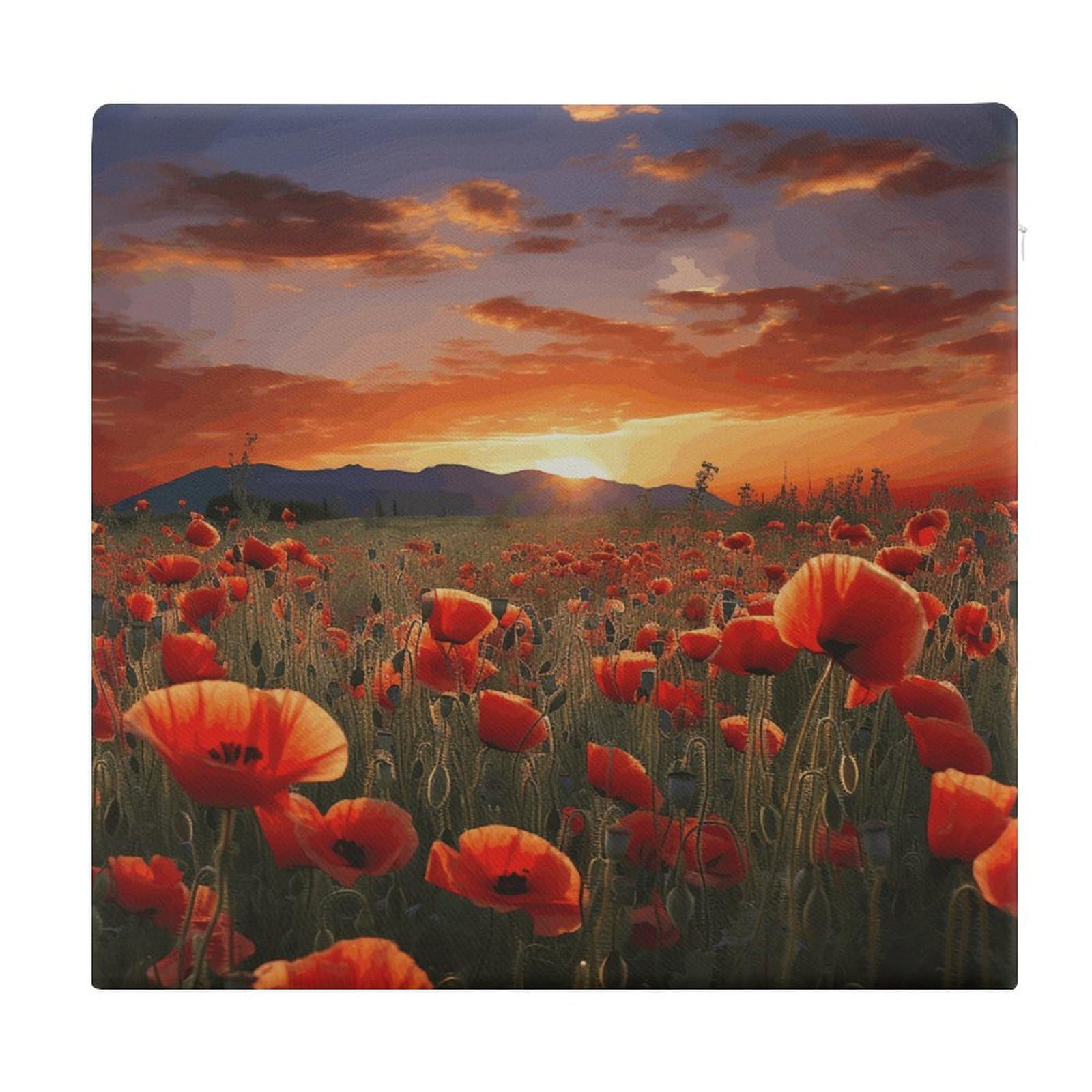 VstaDank Red Poppy Flower Field in Sunset Chair Cushion for Dining Chairs Breathable Square Chair Pads Non-Slip Seat Cushions Memory Foam Pad Floor Pillow for Meditation Or Yoga 13.8”x15”