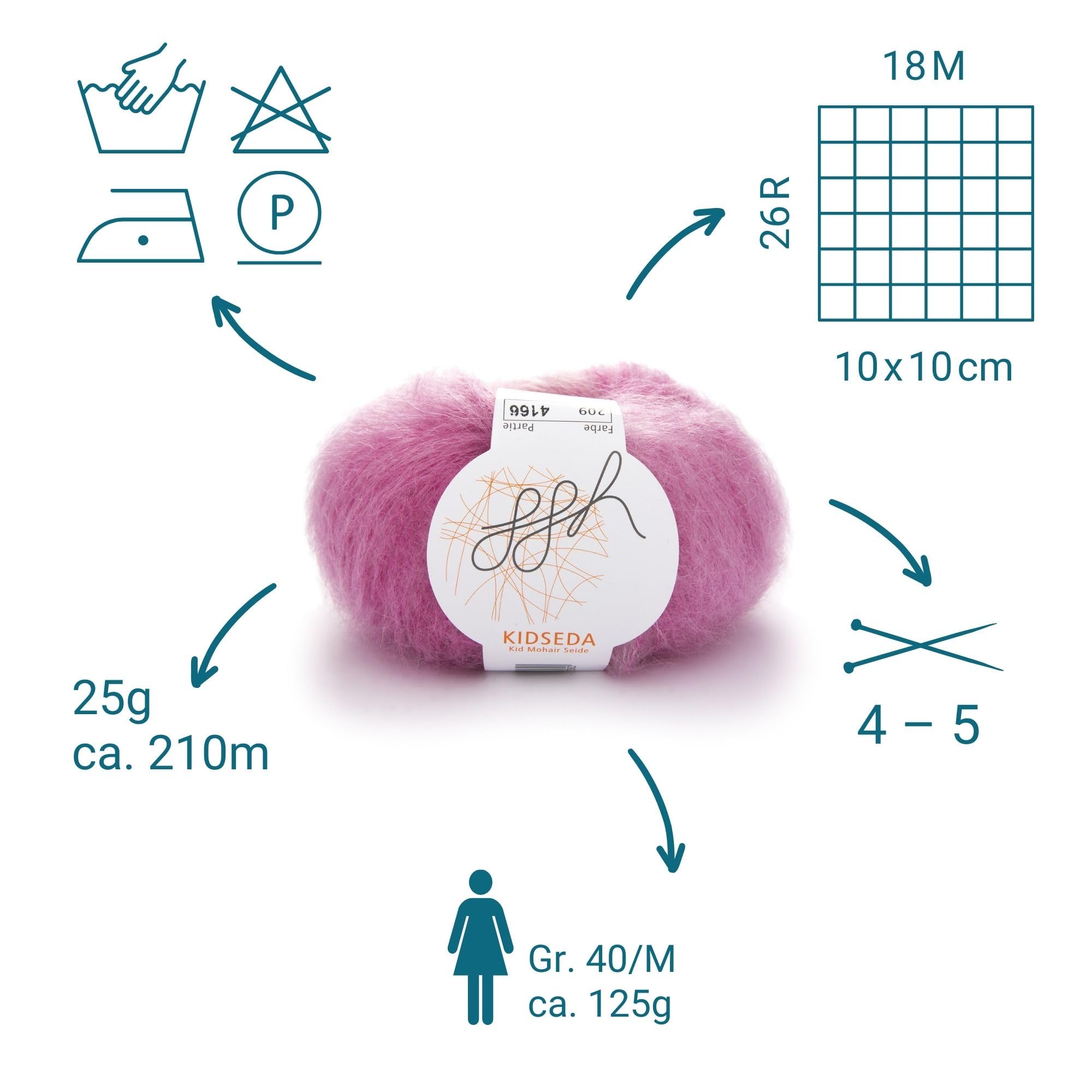 ggh Kidseda Box - 6 gomitoli, lana mohair con seta per lavorare a maglia, colore 209 - Rosamelato