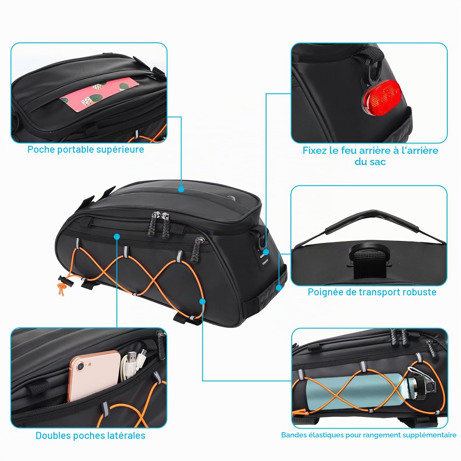 MOSISO Sacoche Porte-Vélo avec 2 Amovible Panniers, Sac à Main pour Selle Siège Arrière de Vélo pour Imperméable Isolé Stockage, Rangement Bagages de Cyclisme,Noir