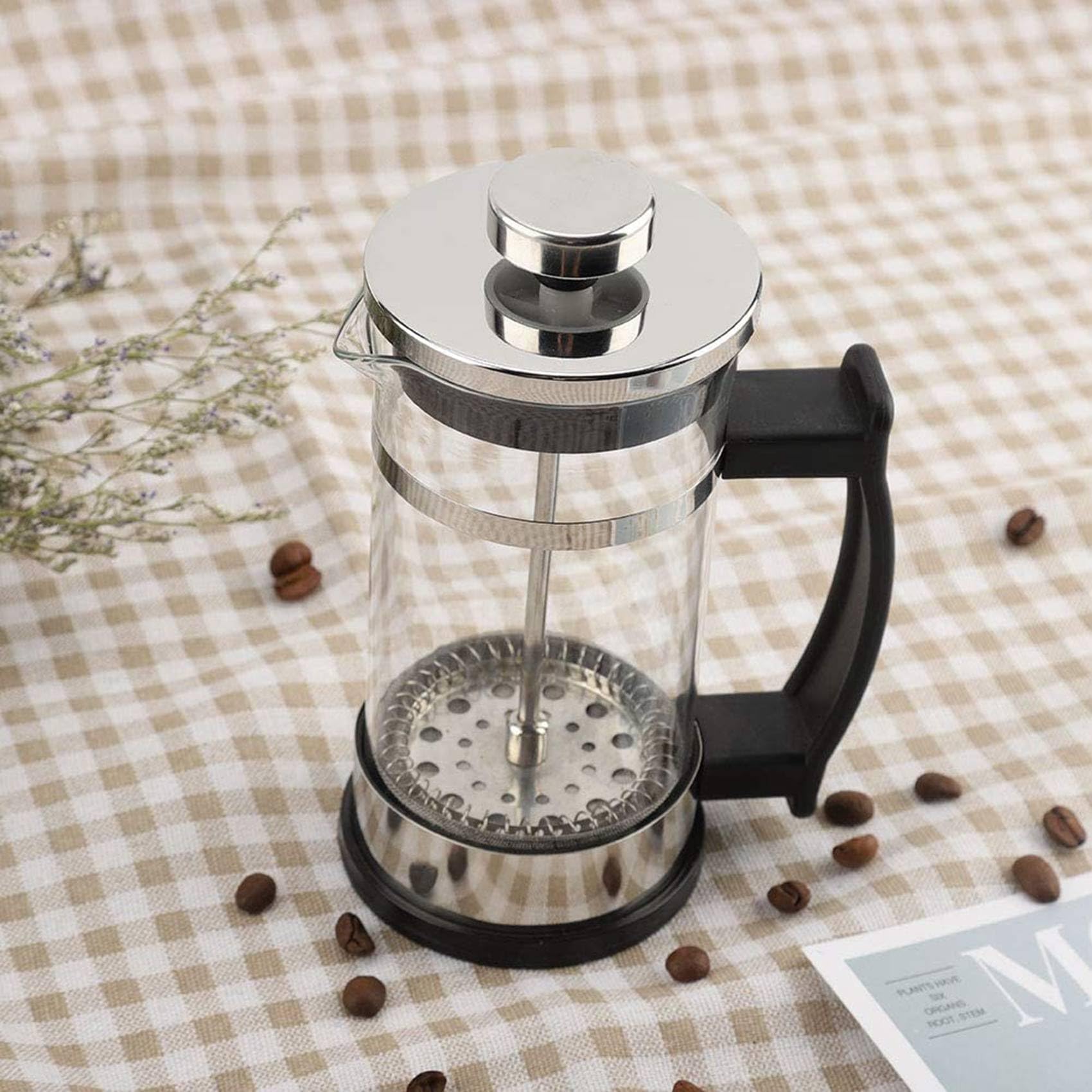 5X Cafetera, Cafetera de Vidrio de Acero Inoxidable, Cafetera de Filtro de Prensa Francesa, Tetera Doméstica, Adecuada para Hacer Té