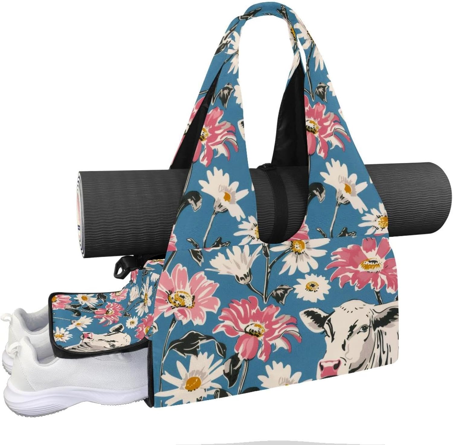 Gym Bag for Women, Starry Nebula Yoga Mat Bag with Shoe Compartment, Sport Yoga Gym Bag with Yoga Strap, Carryall Yoga Tote Bag