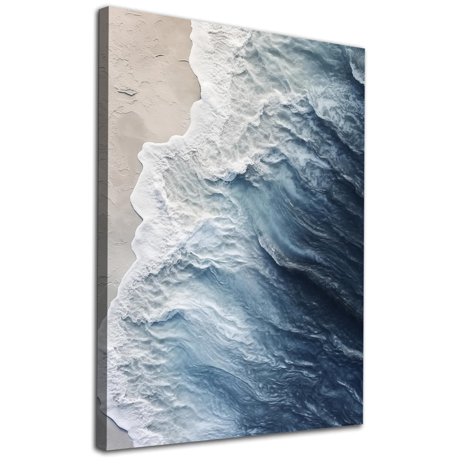 Navy Blue Beach Canvas Wall Art Coastal Abstract Beach Poster Sea Wave Picture Nature Ocean Wall Art Abstract Summer Coastal Posters Blue Landscape