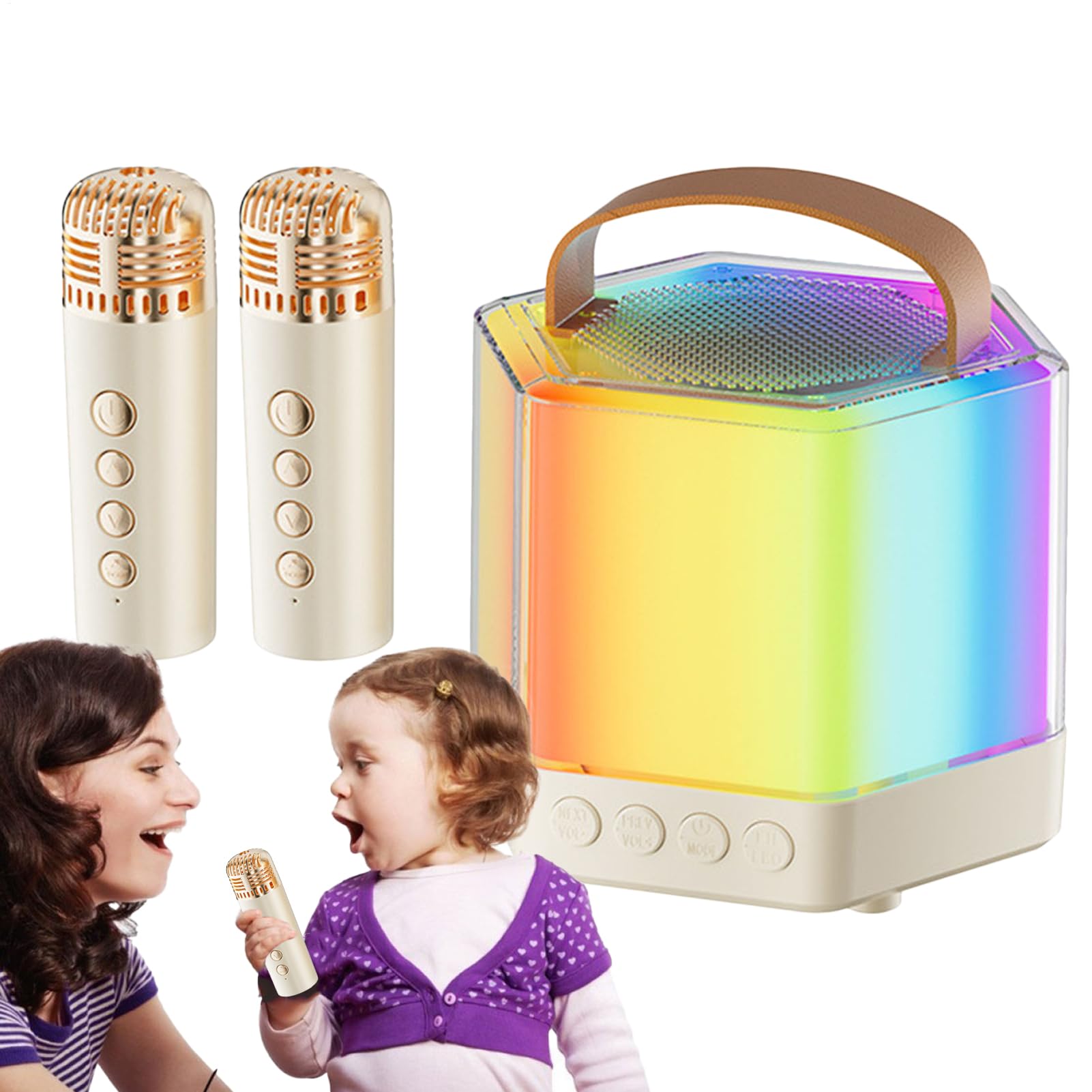 Przenośna maszyna do karaoke, zestaw mikrofonów i głośników, oświetlenie