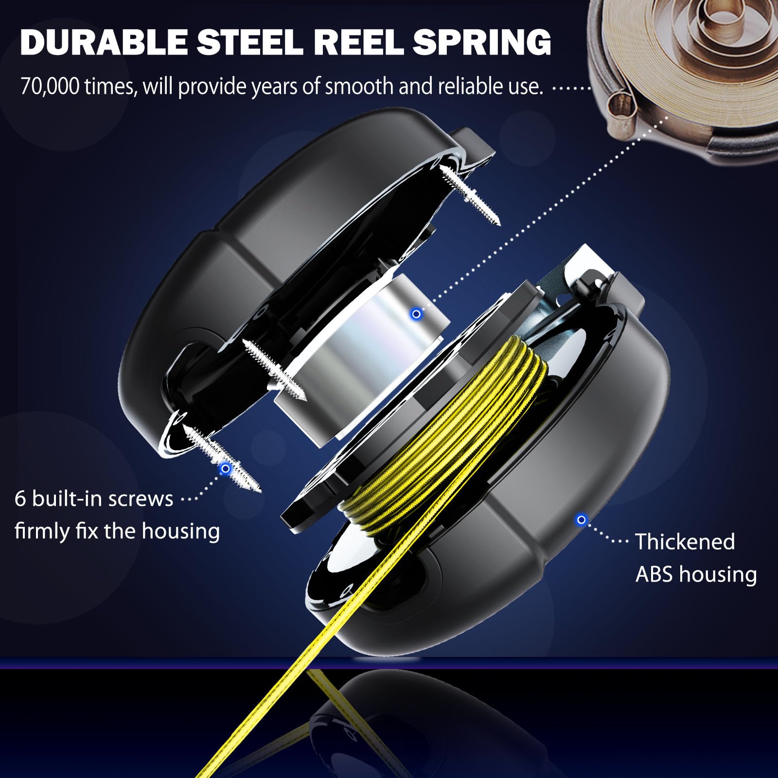 Cable retráctil de 9 Metros para Perros pequeños a Grandes de Entre 9 y 34 kg, Correa retráctil patentada Ideal para Patio y jardín, Duradera, para 70 000 ciclos (Negro, 9 Metros)