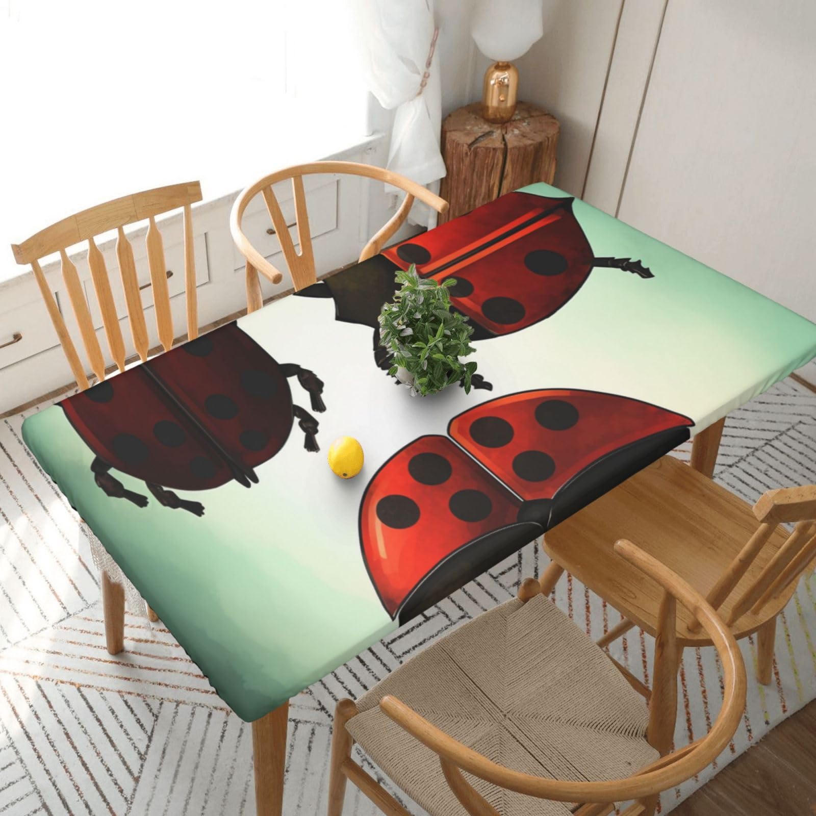 WPKJU Ladybug Cartoon Printed Tablecloths 5ft Rectangular Table Covers Washable Polyester Decorative Table Cloth for Dining Table Picnic Wedding