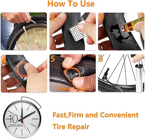 Miniatura 2 de Kit de reparación de neumáticos de bicicleta  8 parches, 3 raspadores de metal, palancas de neumáticos y pegamento para arreglos fáciles  Portátil,