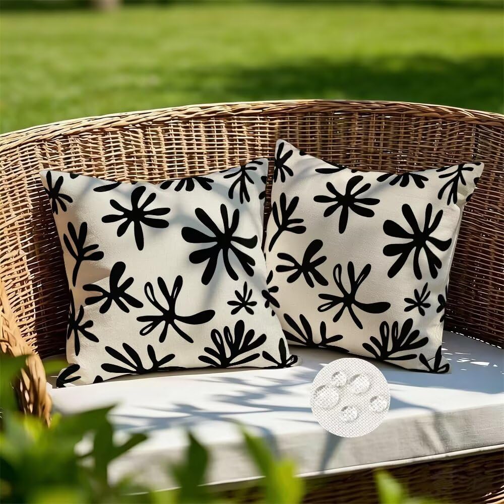 Federe Cuscini da Esterno Impermeabili 65x65 Beige Nero Copri Cuscini per Divano Astratto Federa Cuscino Moderno Decorativi Copricuscini per Divano Giardino Soggiorno Copricuscino Set di 2 (IU91)