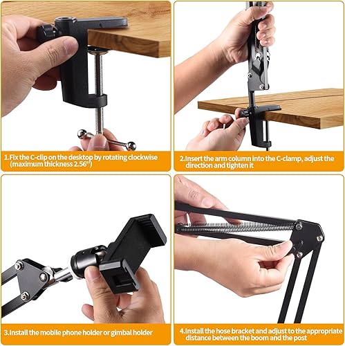 Miniatura 4 de Wisamic Anillo de luz de soporte de teléfono para grabación con soporte y soporte para cámara, anillo de luz de escritorio para YouTube Live Stream,