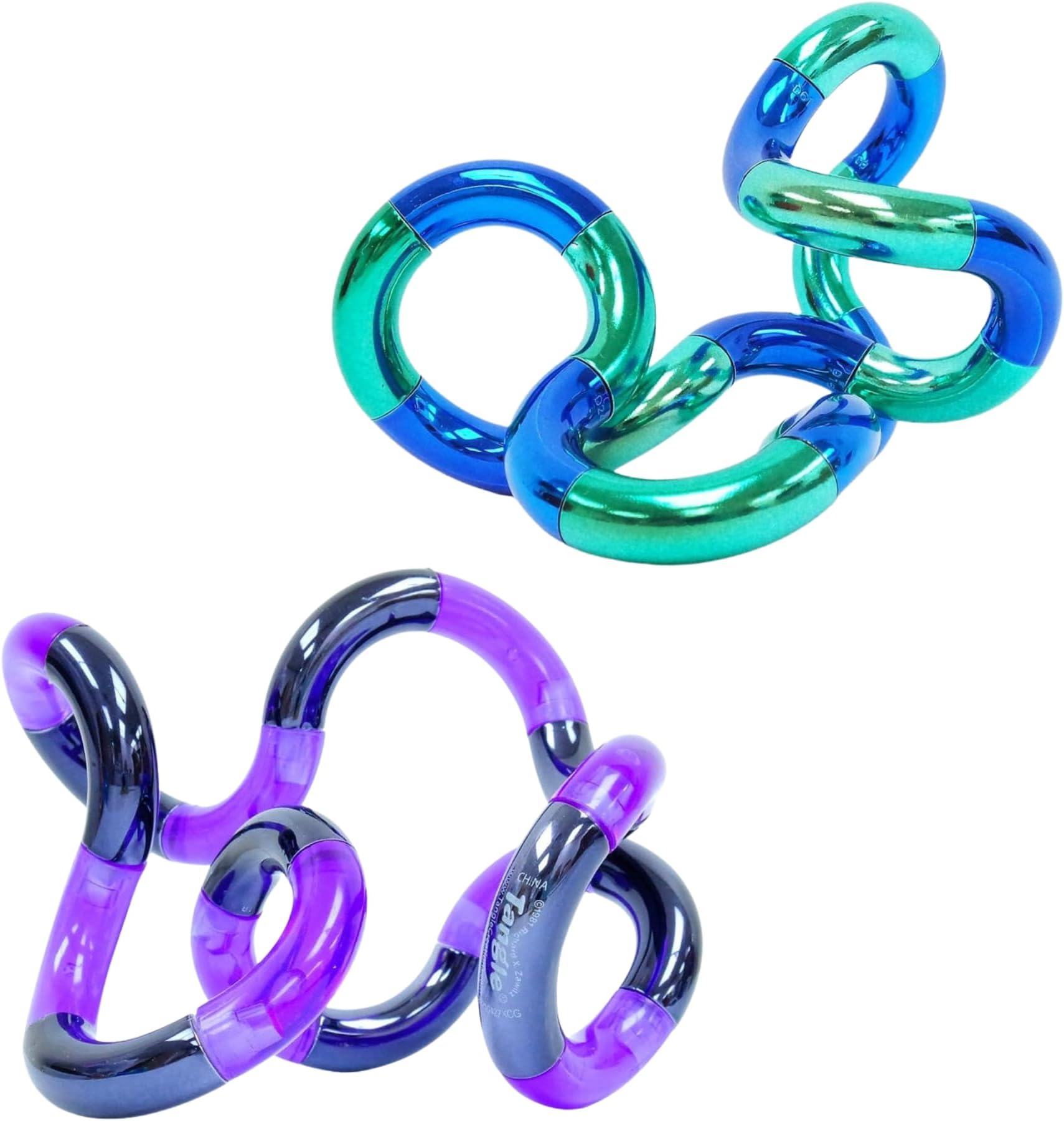 Tangle Palm Metallic 2-Pack Aqua Blue and Plum Purple - Big Tangle for Hands - Desk Toy for Adults Boys Girls
