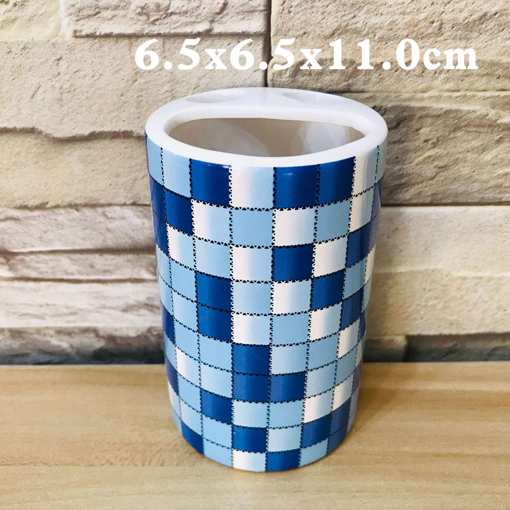Muzi Badzubehör-Set aus Keramik, modernes Design, Seifenspender, Zahnbürstenhalter, Becher, Seifenschale (blaues Mosaik)