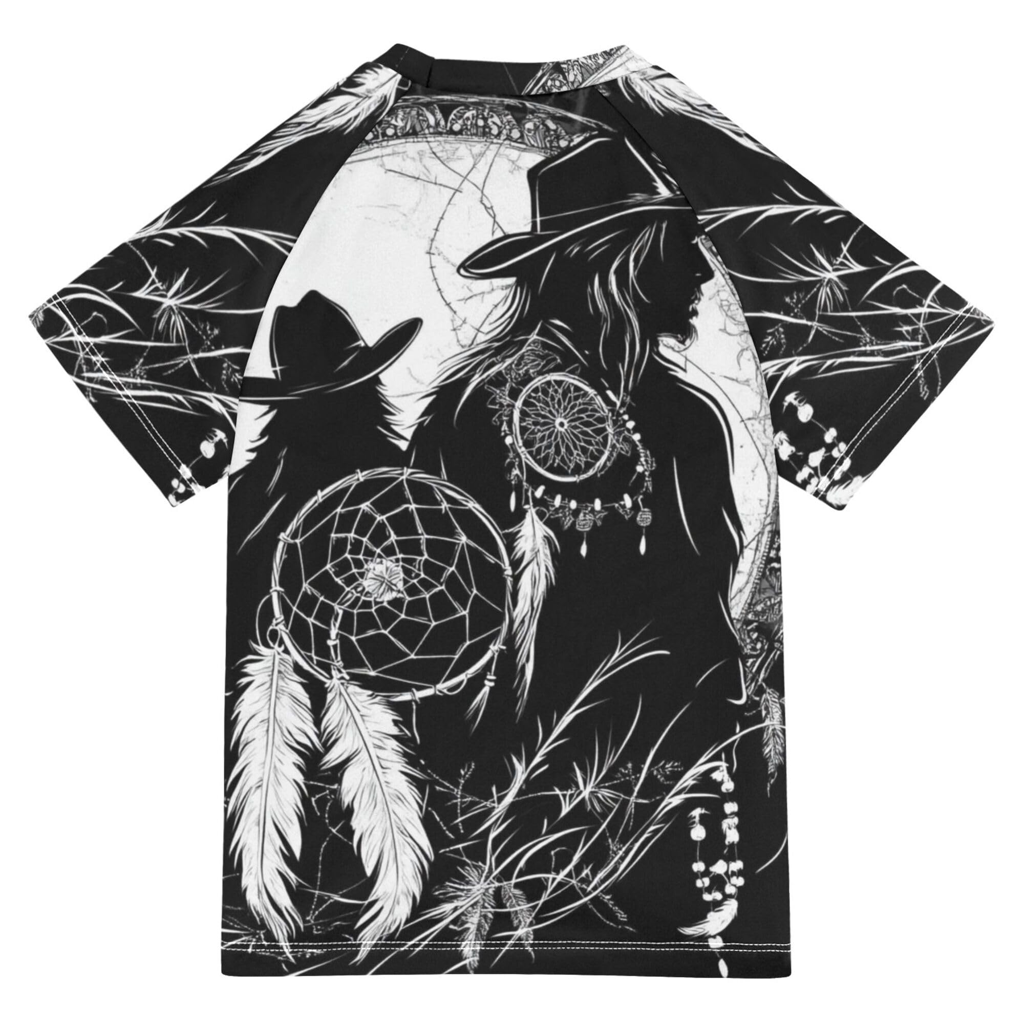 Western Cowboy Dream Catchers Kids Bathing Suits Girls Sun Protection Girls Swimsuit with Rashguard Swimwears Football Shirt for Teen Boys 11-12Y