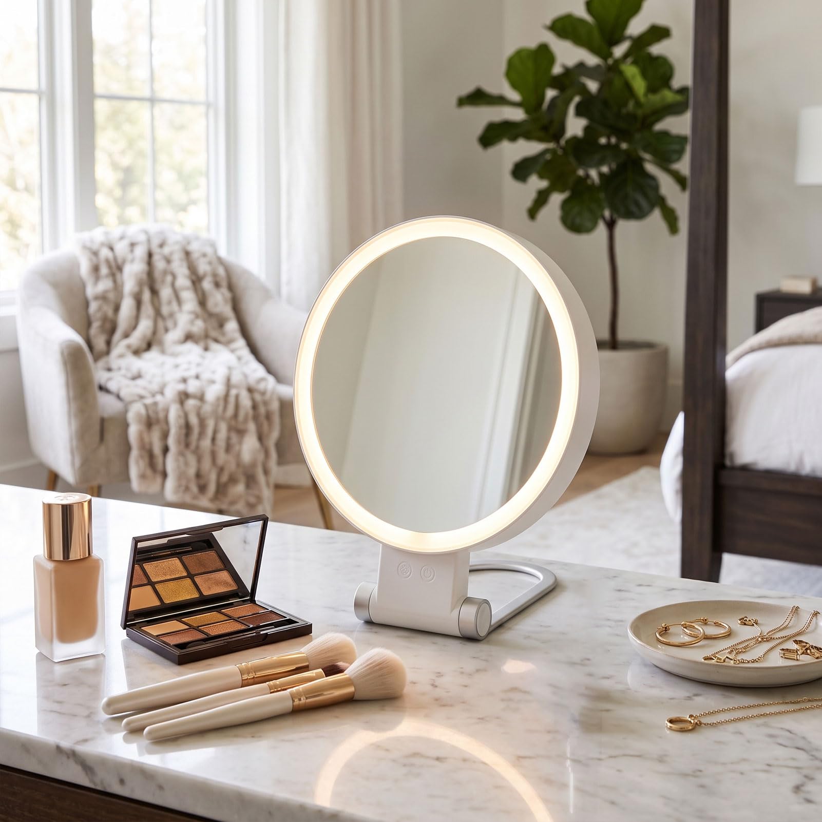 Espejo de Maquillaje con Luz LED, Ampliación 30X