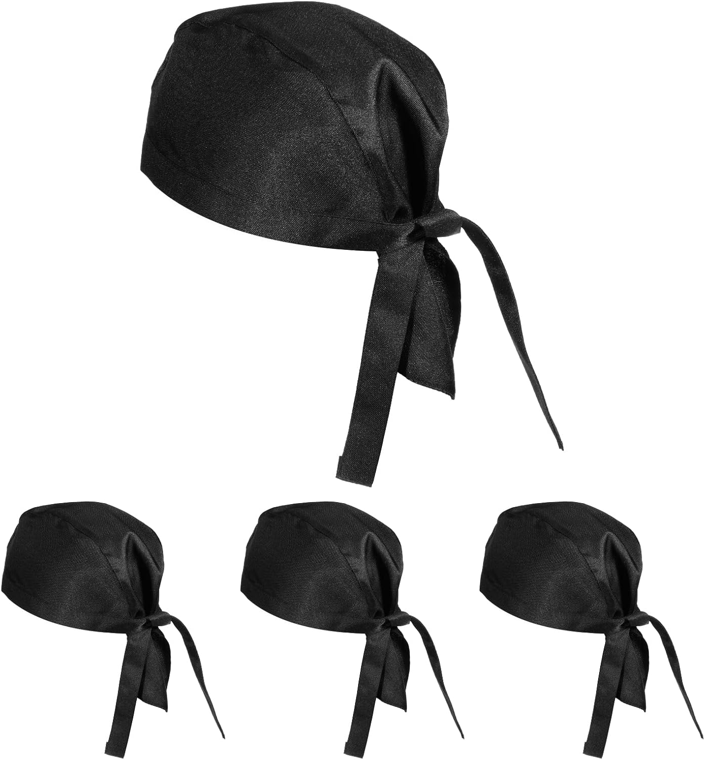 TIESOME 4 Pcs Kitchen Hat, Adjustable Chef Hat Bandana, Elastic Back Skull Caps with Ties, One Size Fits All Adults, Chef Hats for Men & Women, Kitchen Cooking Service