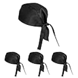 TIESOME 4 Pcs Kitchen Hat, Adjustable Chef Hat Bandana, Elastic Back Skull Caps with Ties, One Size Fits All Adults, Chef Hats for Men & Women, Kitchen Cooking Service