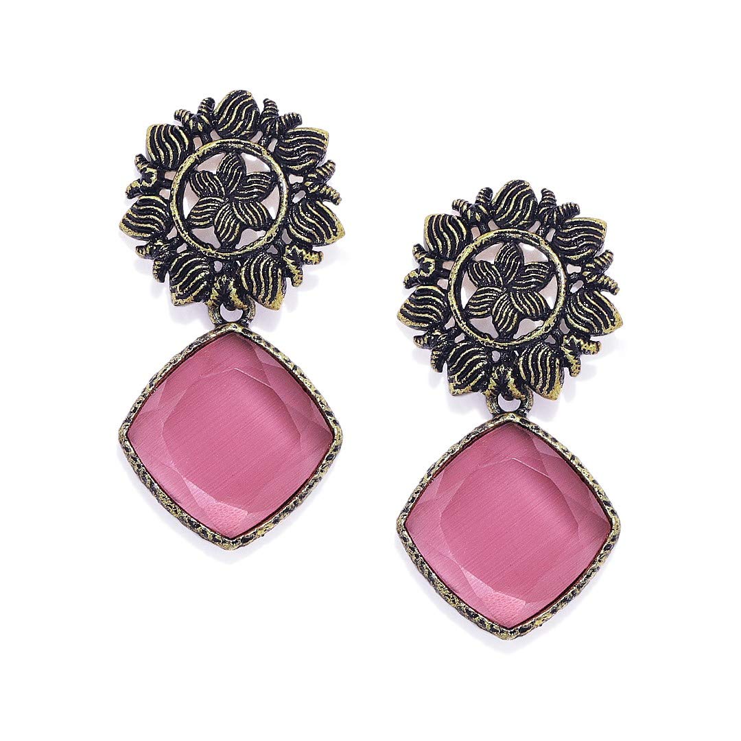 Accessher Indo Western Style Antique Pink Stone Embedded Dangle Drop Earrings with Push Back Closure for Women and Girls | Casual Wear Earrings | Pack of 1 Pair (B084MGD11F) Amazon Price History, Amazon Price Tracker