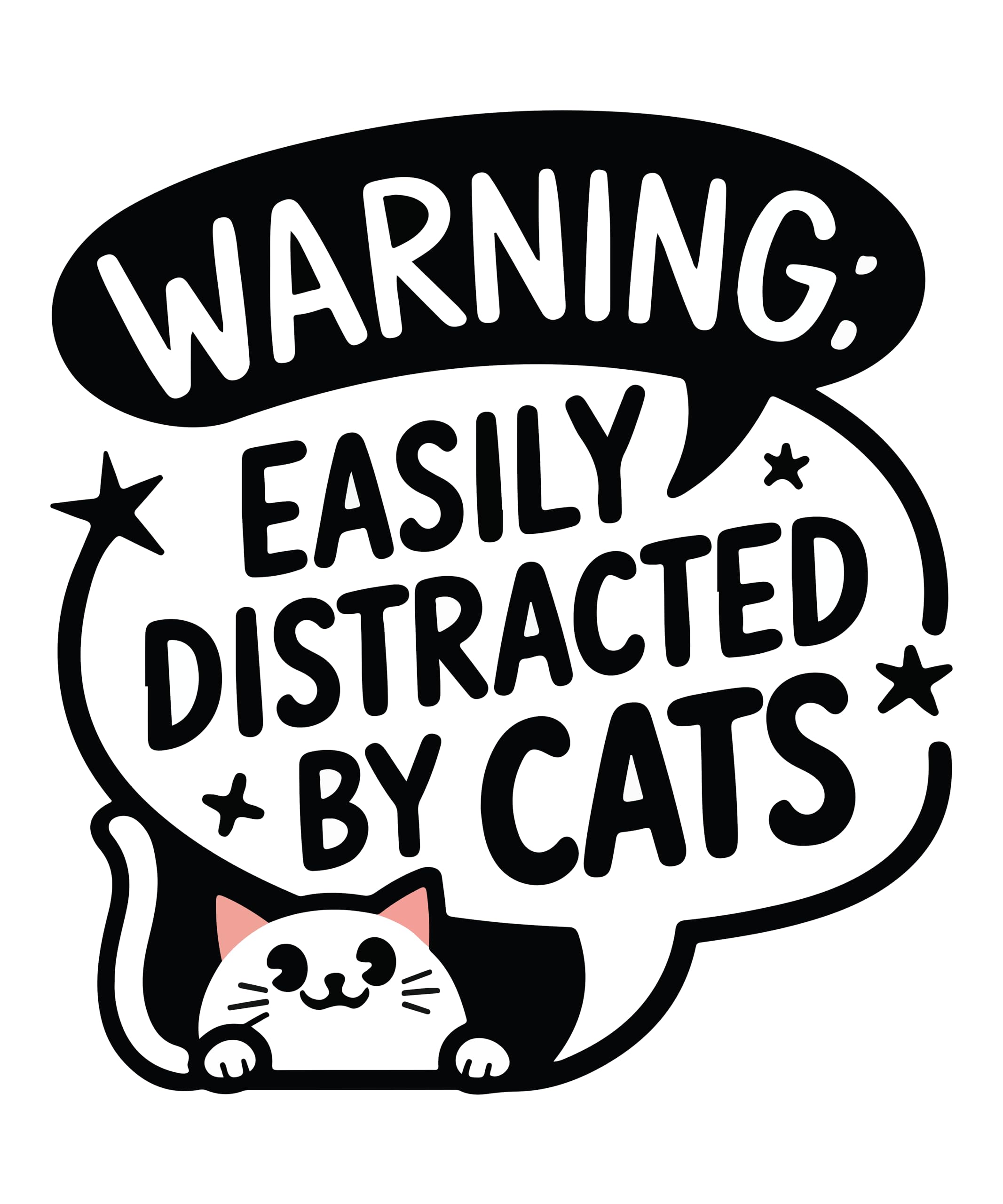 Warning: Easily Distracted by Cats Sticker – 3-4 Inch Vinyl Waterproof Cat Decal for Laptop, Car, Water Bottle, Notebook – Cute Gifts for Cat Lovers (