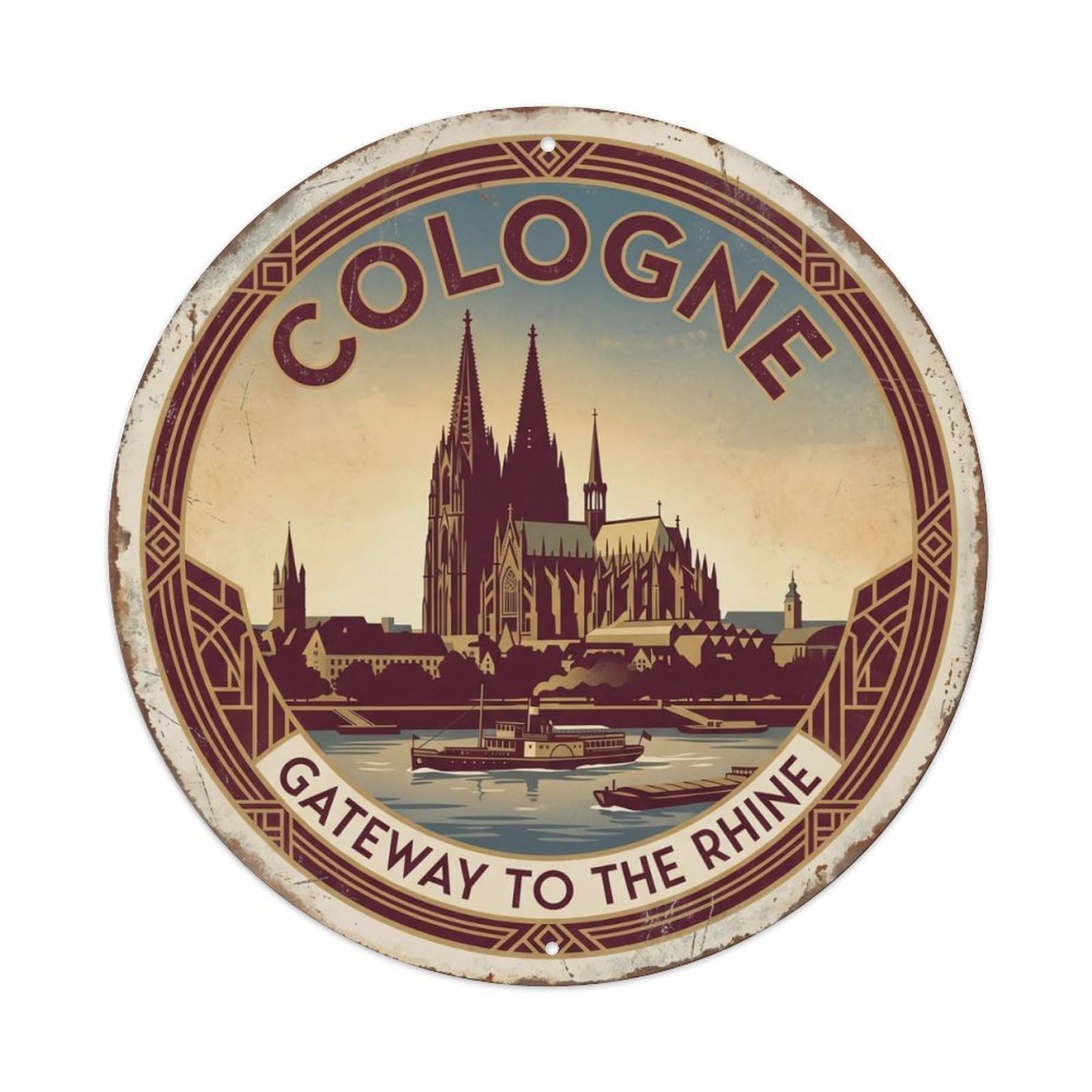 Vintage Travel Cologne Cathedral Germany Metal Tin Sign Plaque Wall Decor for Cafe, Club Bar, Office, Home Garden Round Metal Poster 8x8Inch
