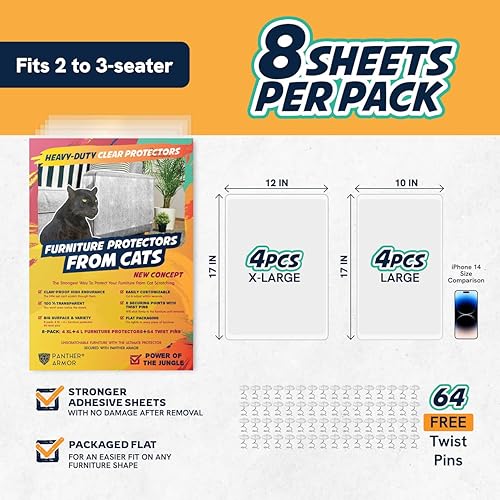 Miniatura 9 de Panther Armor Protectores de muebles mate esmerilados para gatos, paquete de 12 protectores de sofá resistentes y antiarañazos, evitan que los gatos