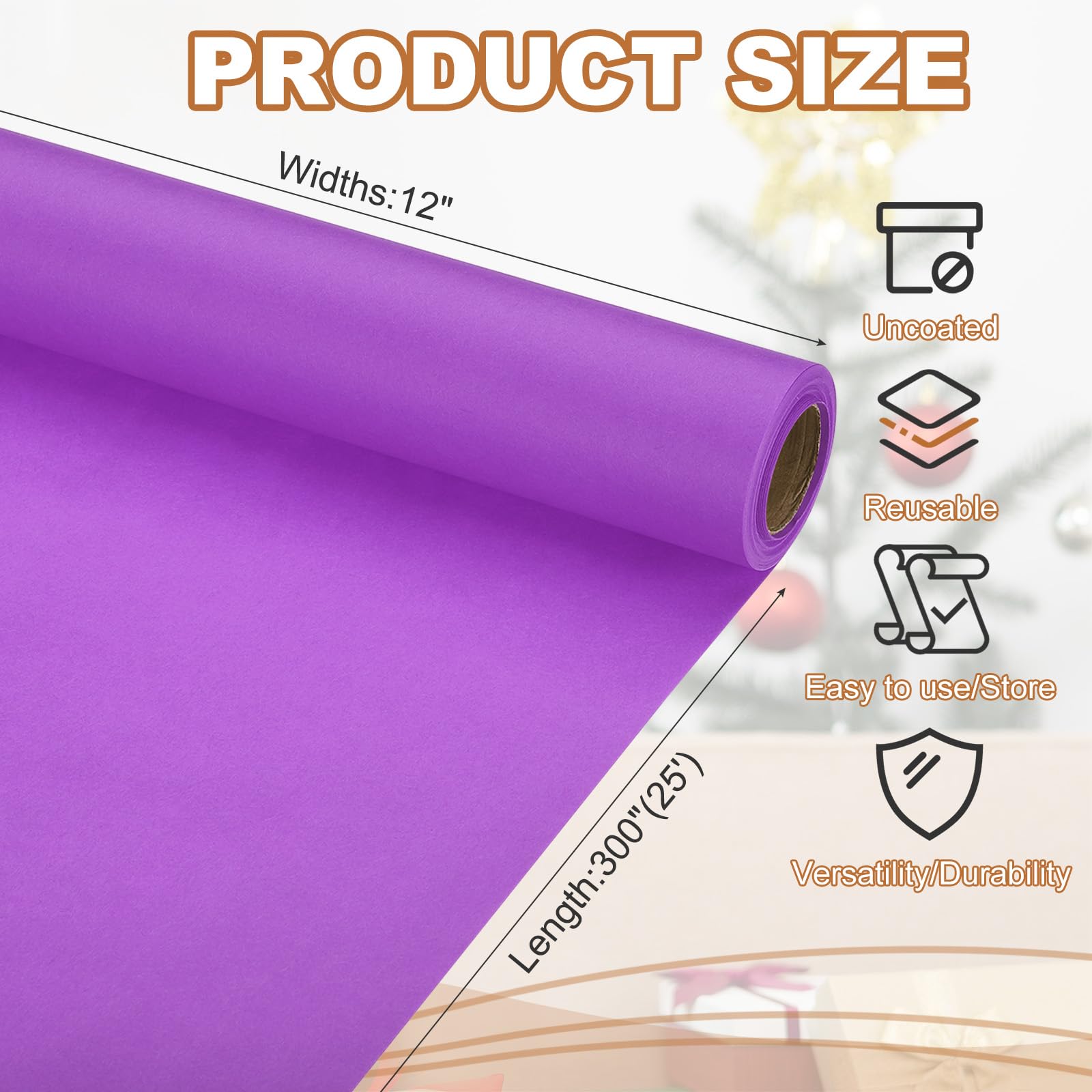 PATIKIL Wrapping Paper, 12" x 300"(25') 70 GSM Craft Paper Roll Kraft Packing Paper for Poster Bulletin Board Gift Wrapping - Image 2