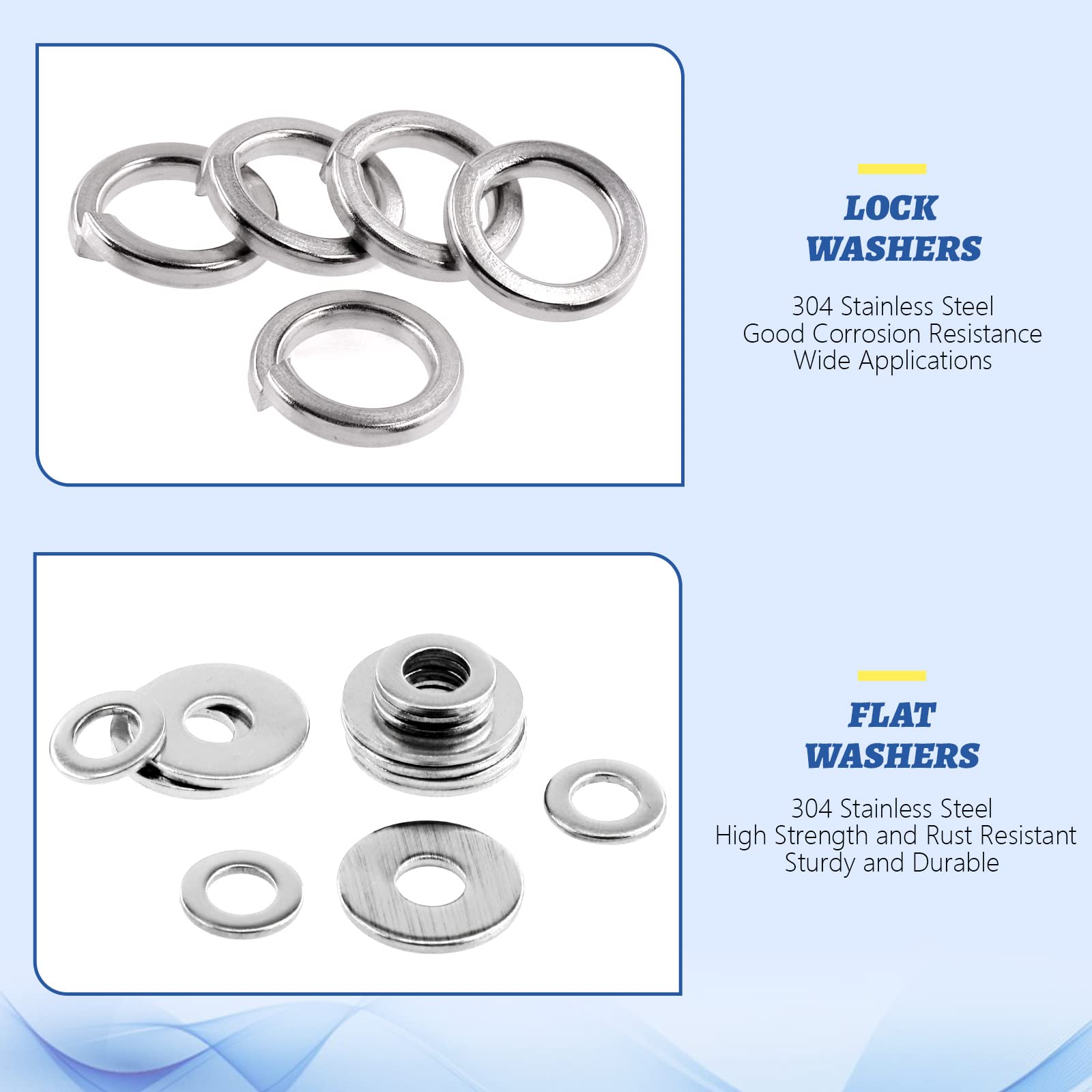 Glarks 524Pcs 304 Stainless Steel Hex Nuts and Flat & Lock Washers Assortment Kit Including 177Pcs Hex Nuts and 170Pcs Flat Washers and 177Pcs Lock Washers - Image 3