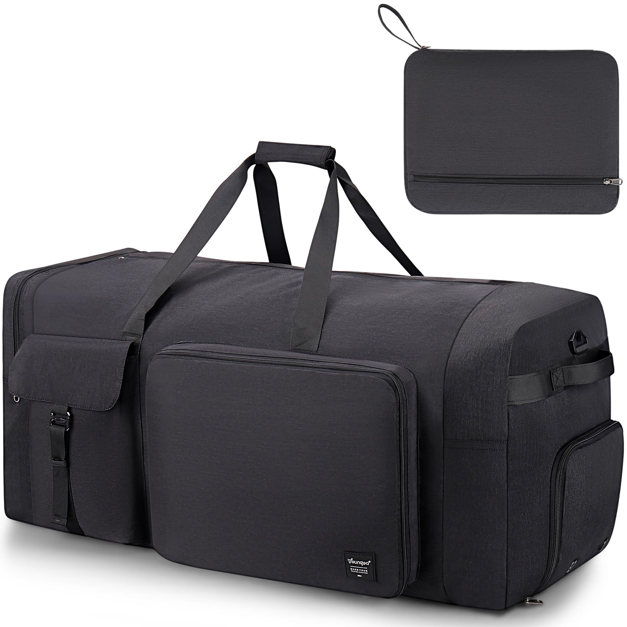 YOUNGOA 120L Borsone da Viaggio Pieghevole per Uomo e Donna, Grande Borsa Palestra con Scomparto per Scarpe, Borsa Sportiva Leggera e Impermeabile, Nero