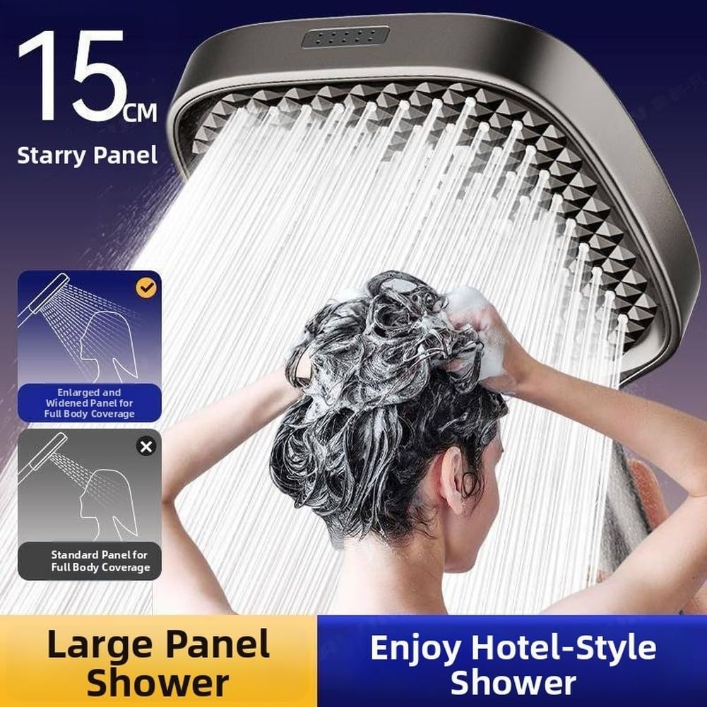 Alcachofa de para ducha Alta Presión 15cm 4 Modos Lluvia Masaje Ahorro Agua con Manguera y para soporte ABS Gris Estrellado(black)