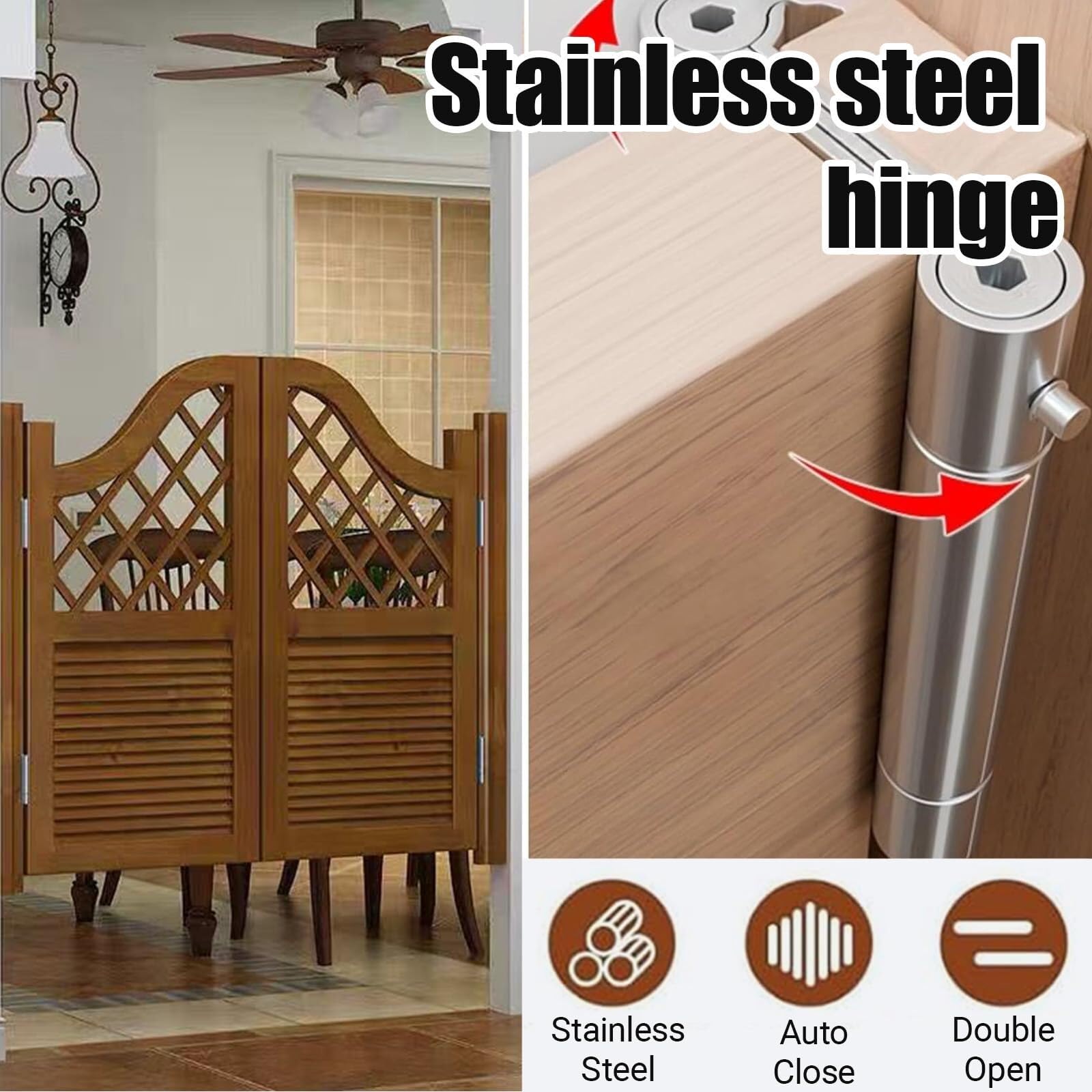 Porte de café battante en bois massif avec fermeture automatique et charnières en acier inoxydable