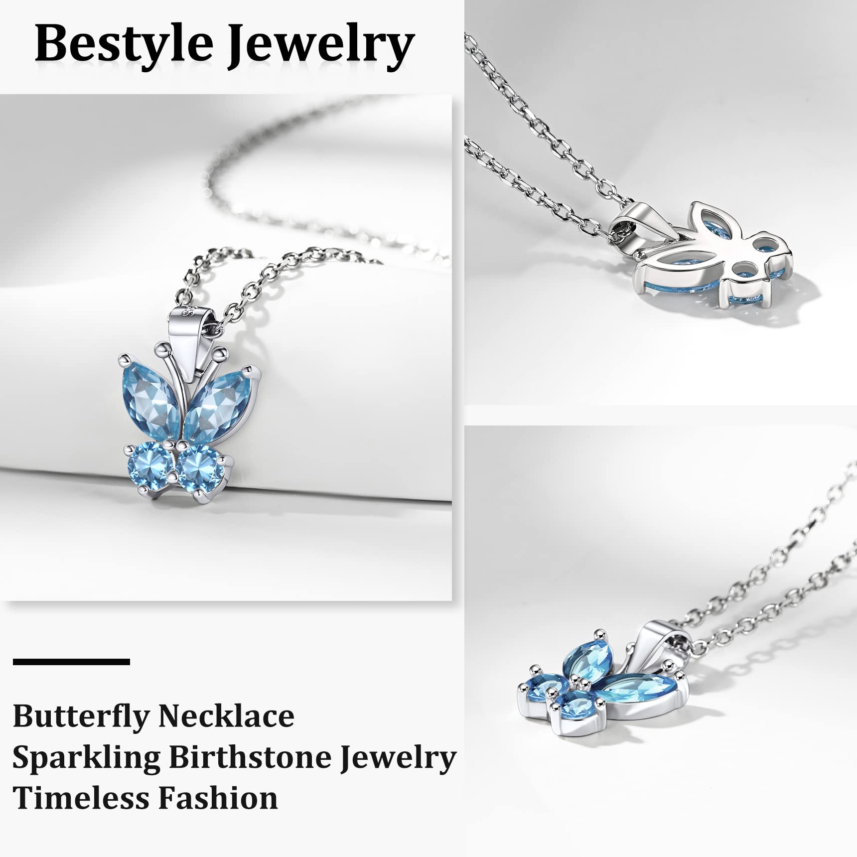 Bestyle Collar Plata de Ley 925 Collar Mariposa Piedra Nacimiento Collar para Mujer de Mariposas Joyas Mariposas