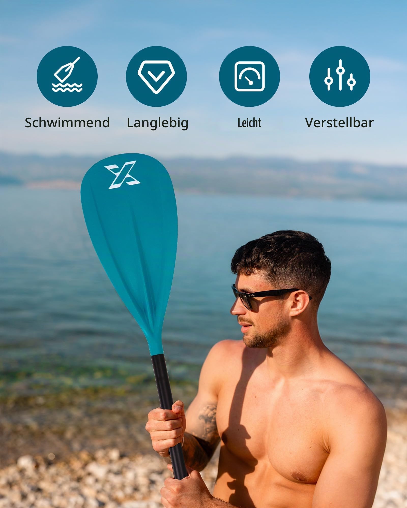 ZLX Sup Paddel 167-208cm,3 oder 4 Abnehmbaren Teilen,Verstellbares paddel für Stand-up Paddling mit Glasfaser Blade Perfekt für Surfen und Wassersport Vergnügen,kajak paddel,Stand Up Paddle Zubehör
