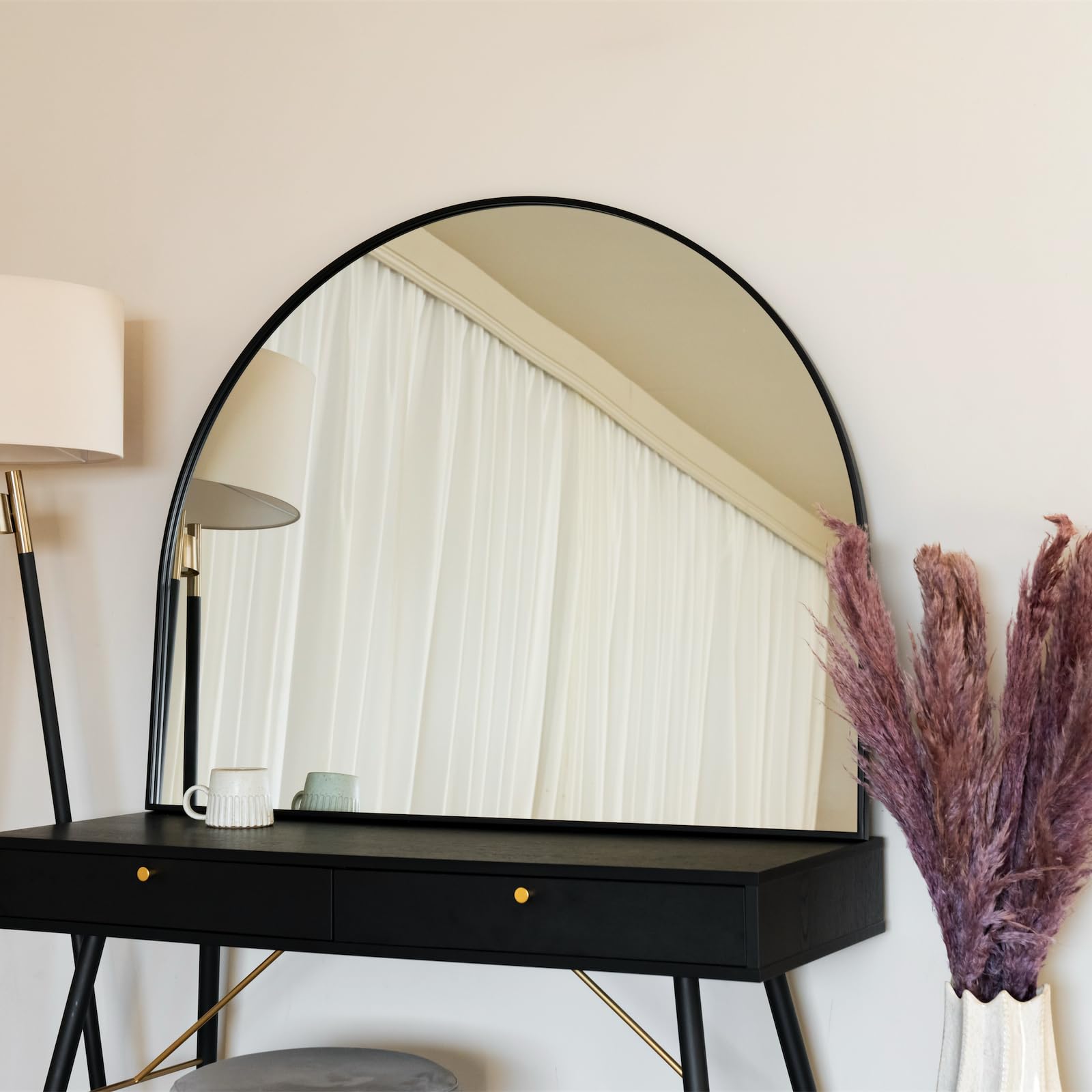 Jobu | Arched Mirror with Black Metal Frame – 95cm x 120cm for Bedroom, Hallway or Living Room | Akiko
