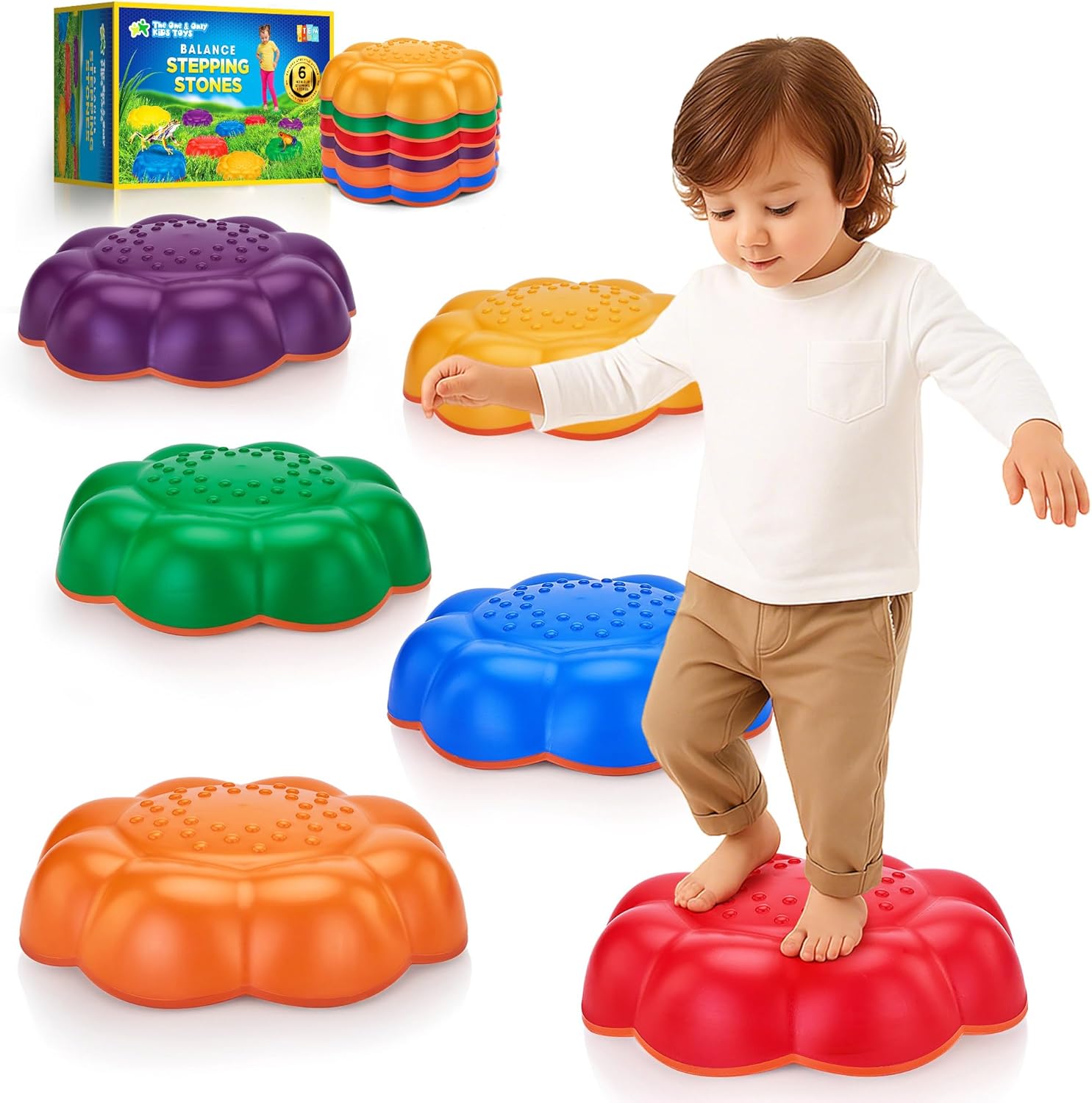 stepping stones for kids - 6pcs non-slip balance stepping stones, promote toddler gross motor skills & coordination, obstacle course toys for indoor & outdoor play, ideal gifts for toddlers 6 stepping stones